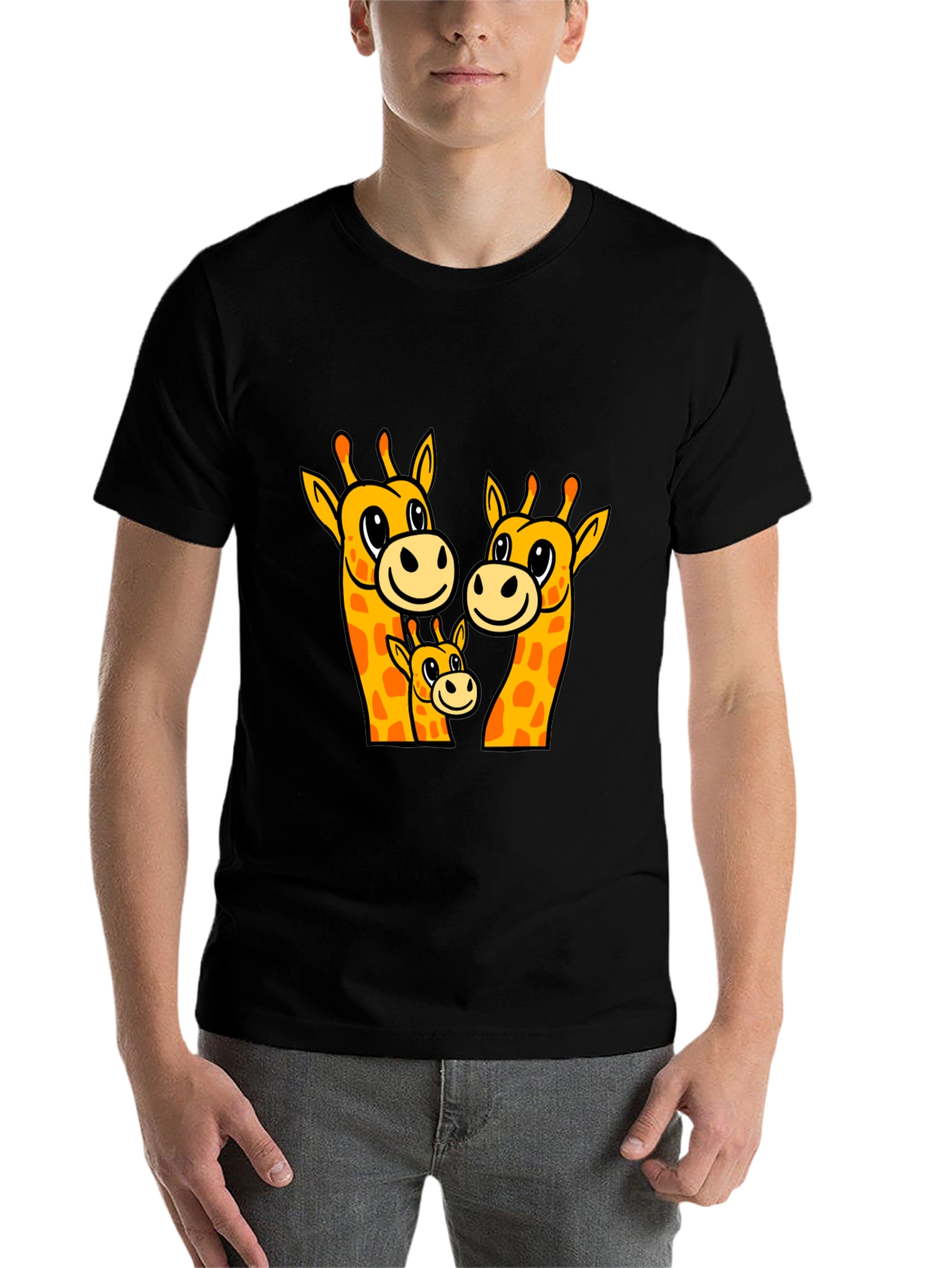 Black Giraffe Family Graphic Tee - Black Cotton Comfort view 7