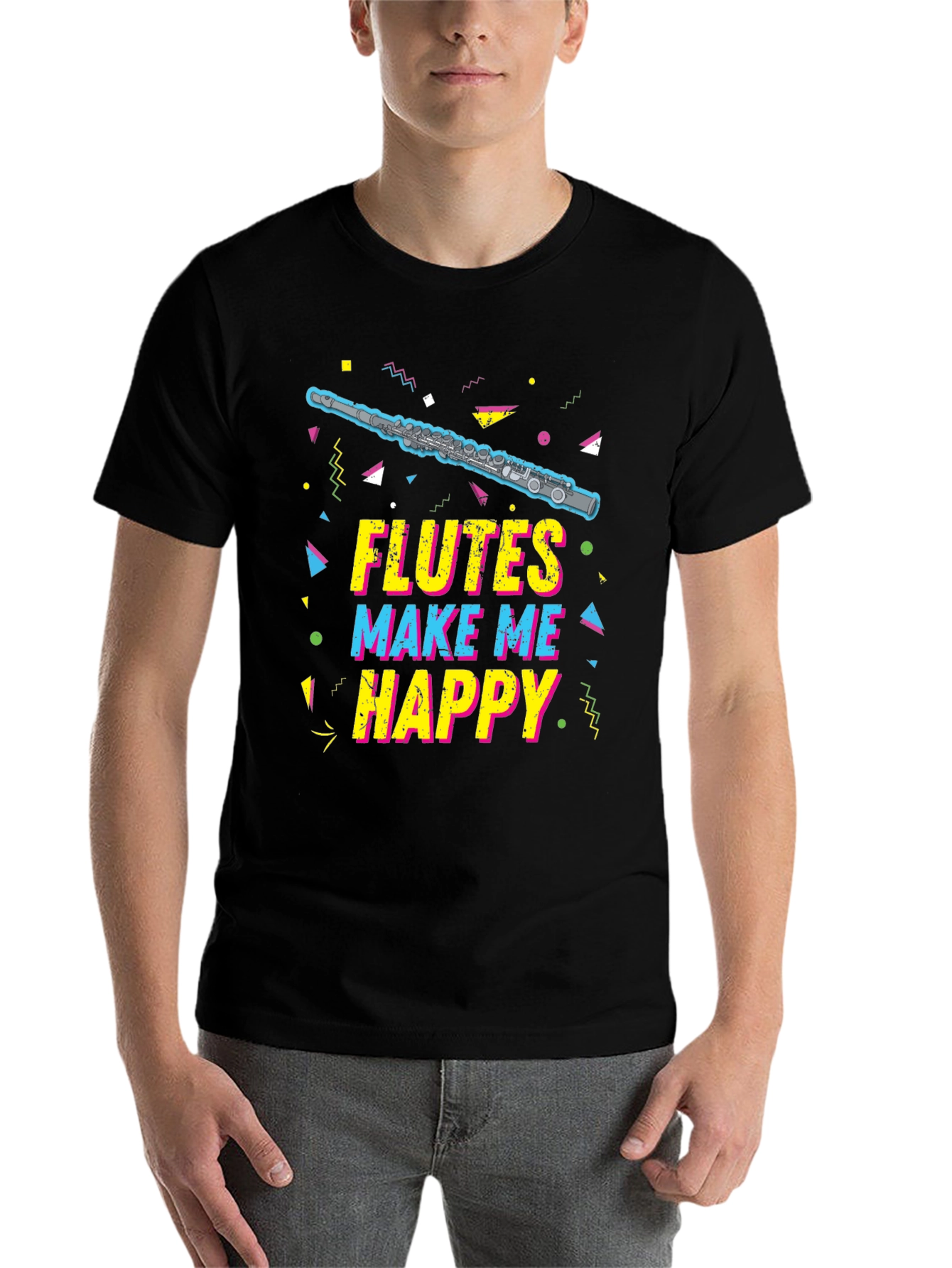 Black Flutes Make Me Happy T-Shirt - Music Lover Tee view 7