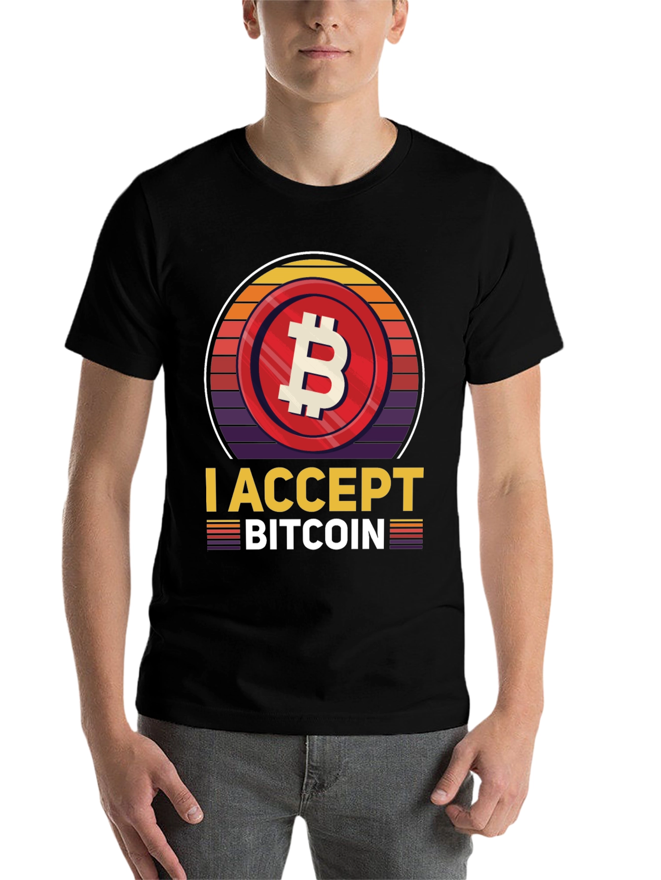 Black I Accept Bitcoin Retro T-Shirt view 7