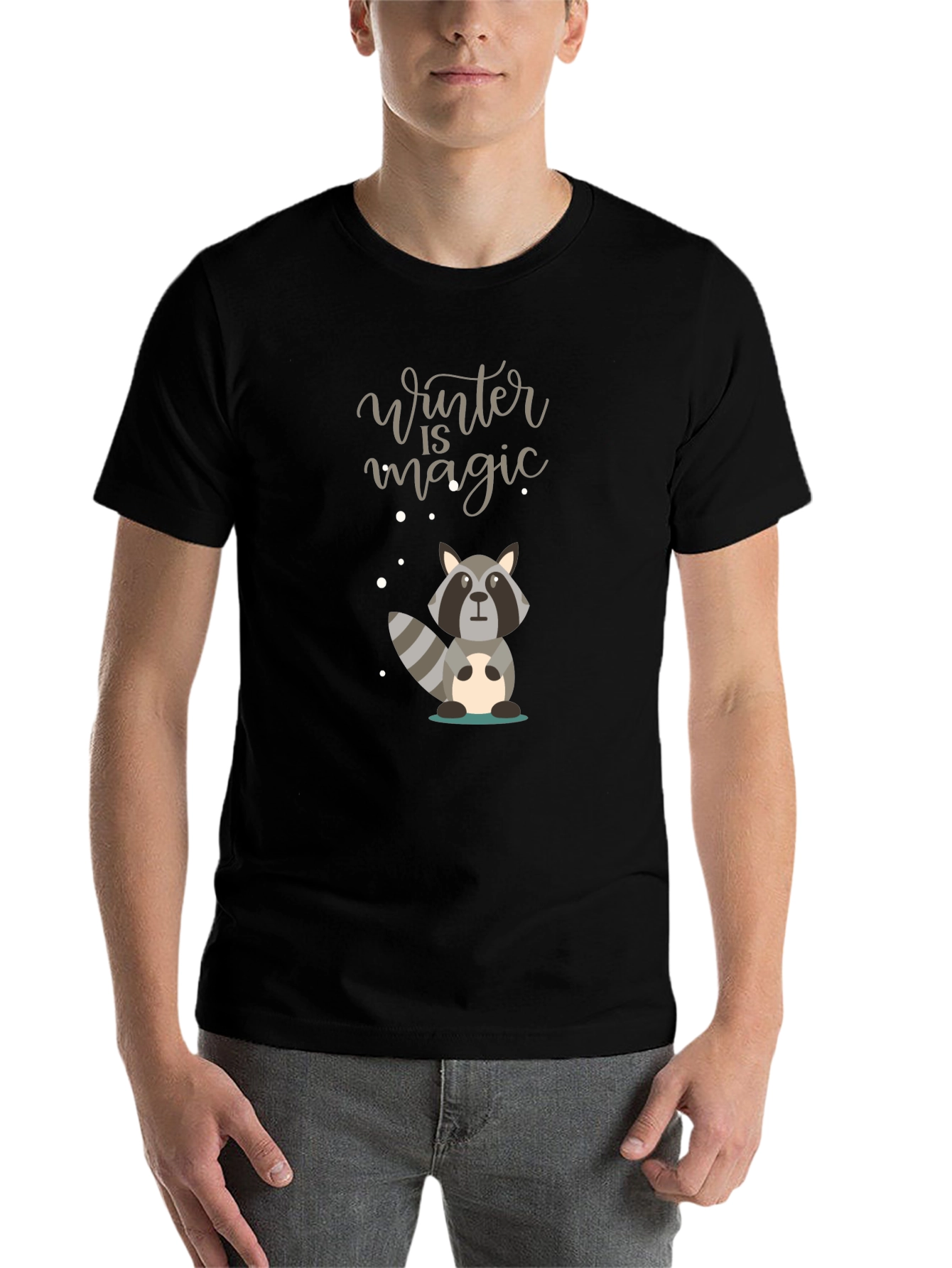Black Winter Magic Raccoon Graphic Tee - Cozy Style view 7