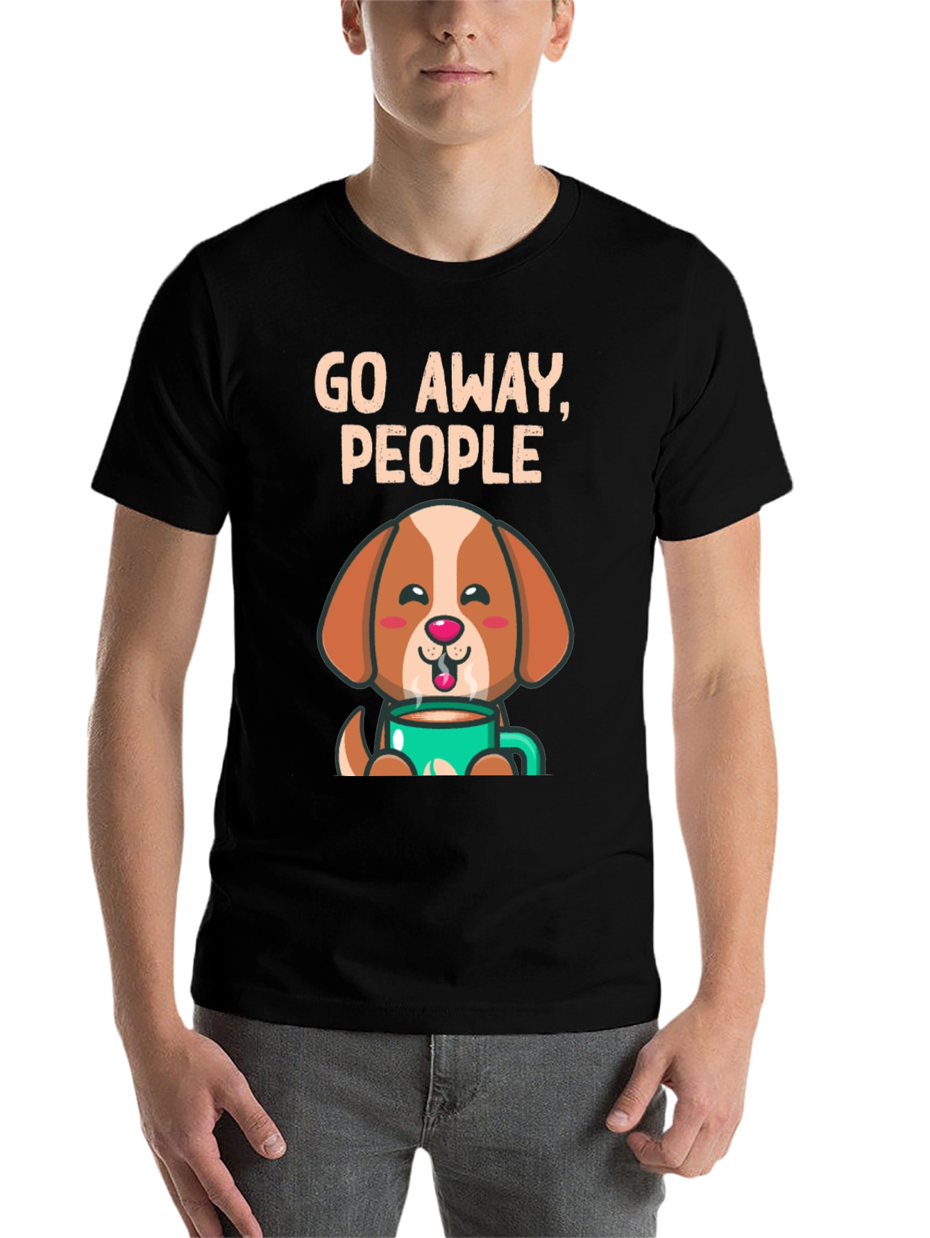 Black Funny Dog Coffee T-Shirt - Go Away People view 7