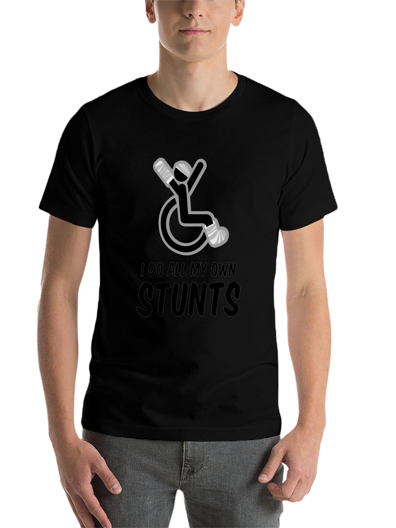 Black I Do All My Own Stunts Funny T-Shirt view 7