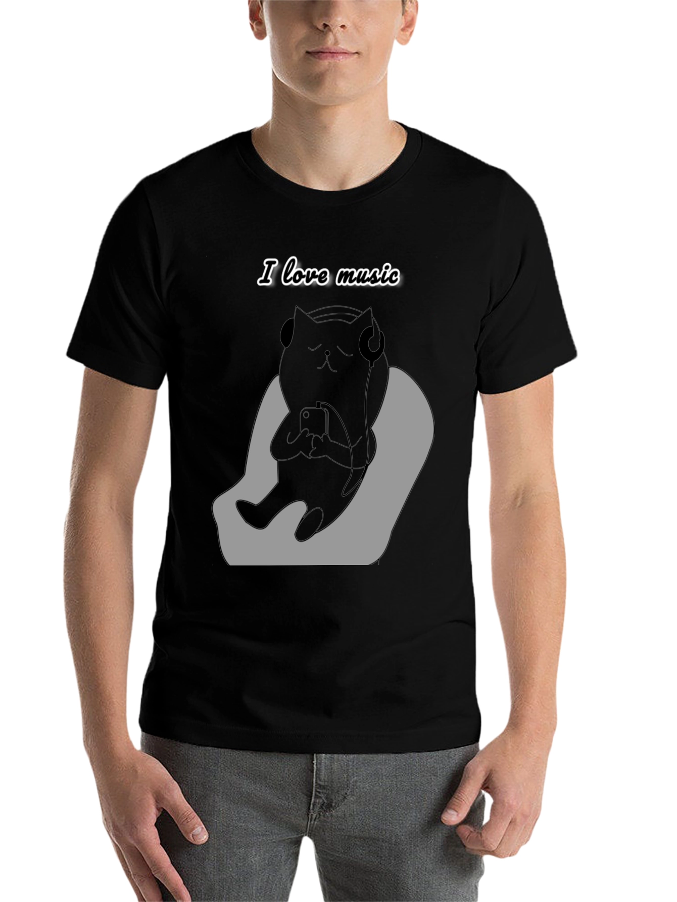 Black Cool Cat Music Lover Graphic Tee view 7