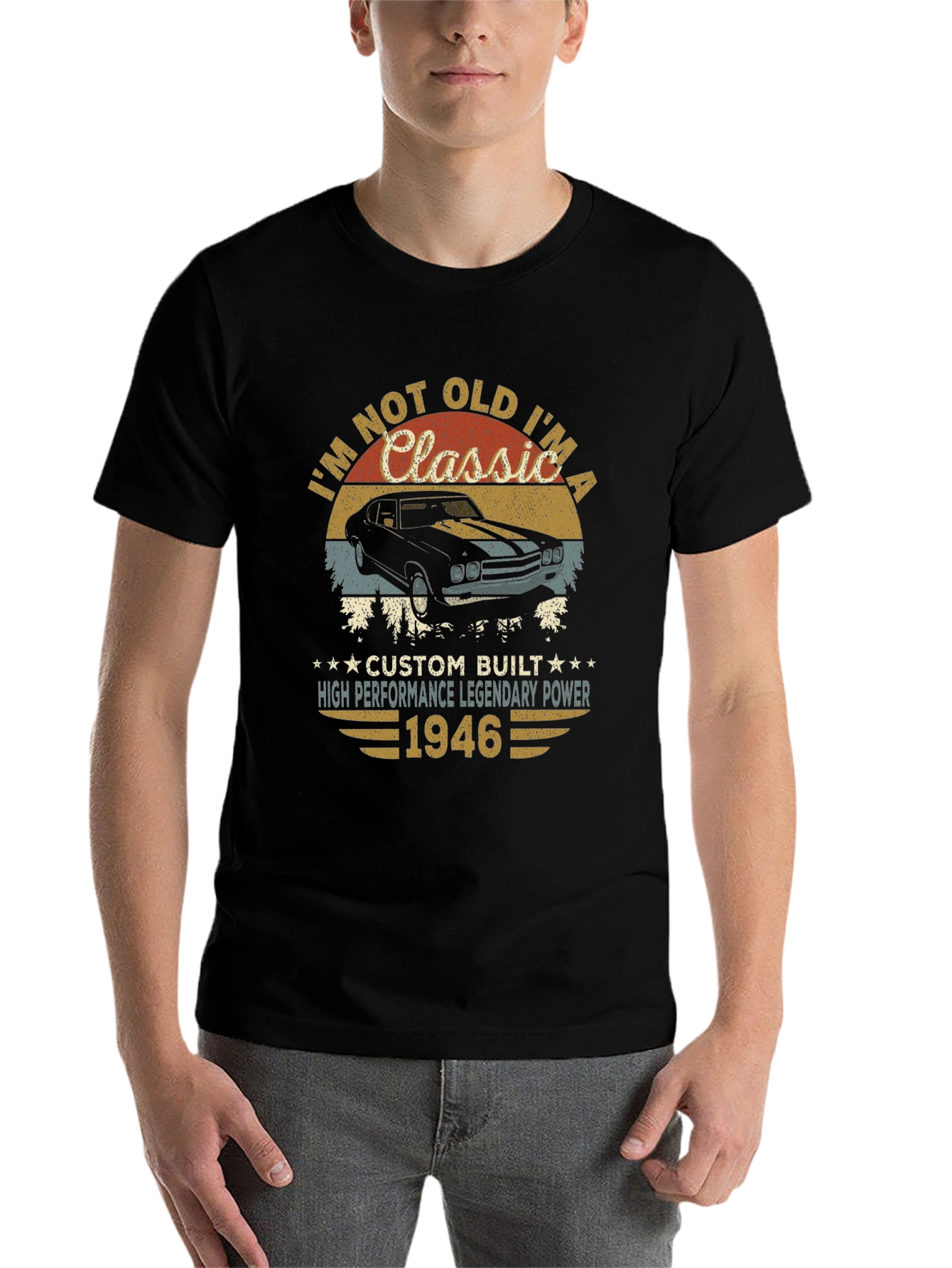 Black Classic Car 1946 Birthday T-Shirt view 7