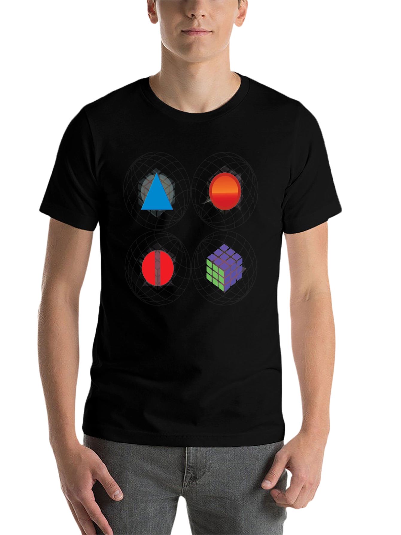 Black Geometric Print Tee - Abstract Art Black T-Shirt view 7