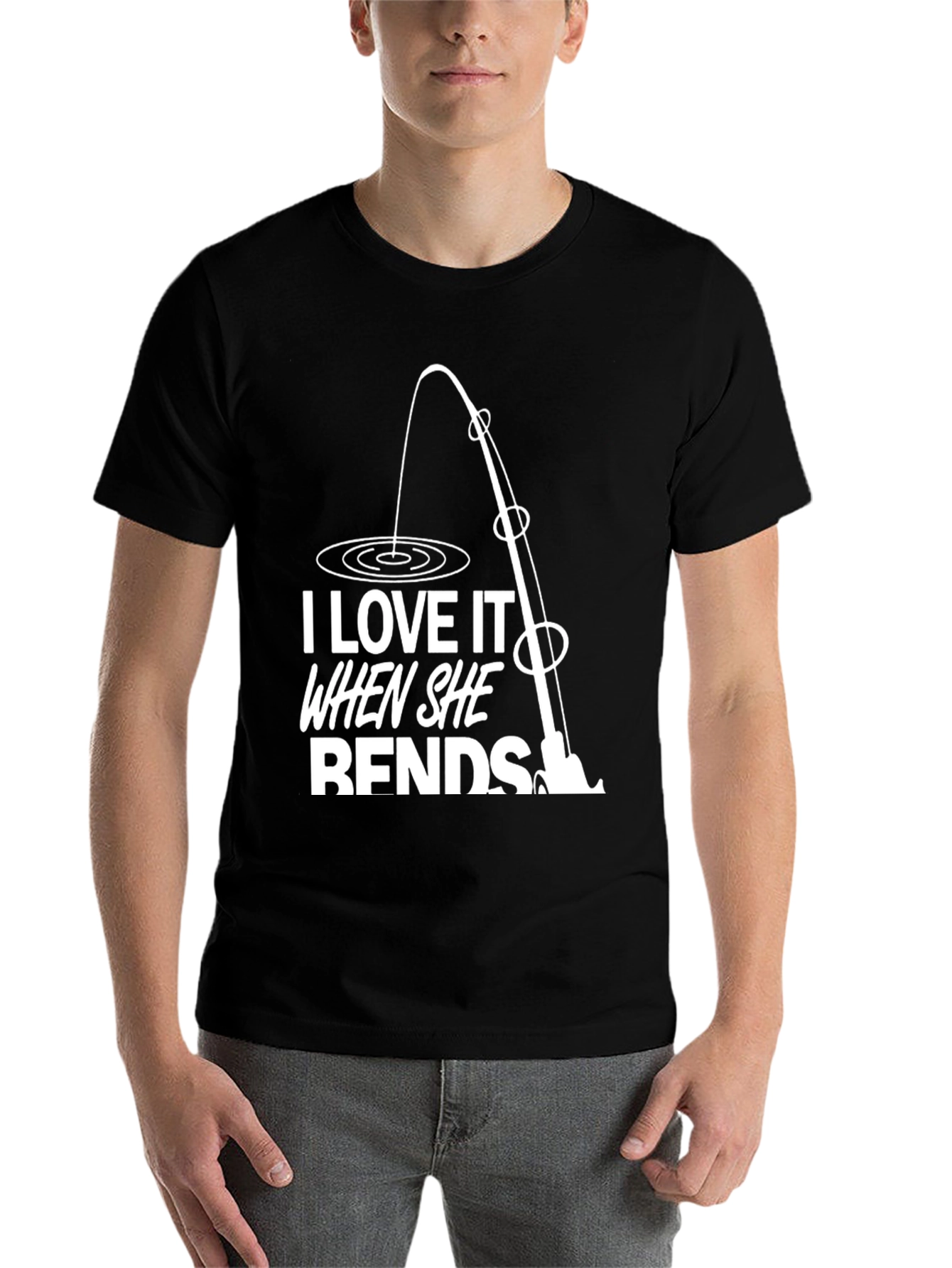 Black I Love It When She Bends Funny Fishing T-Shirt view 7