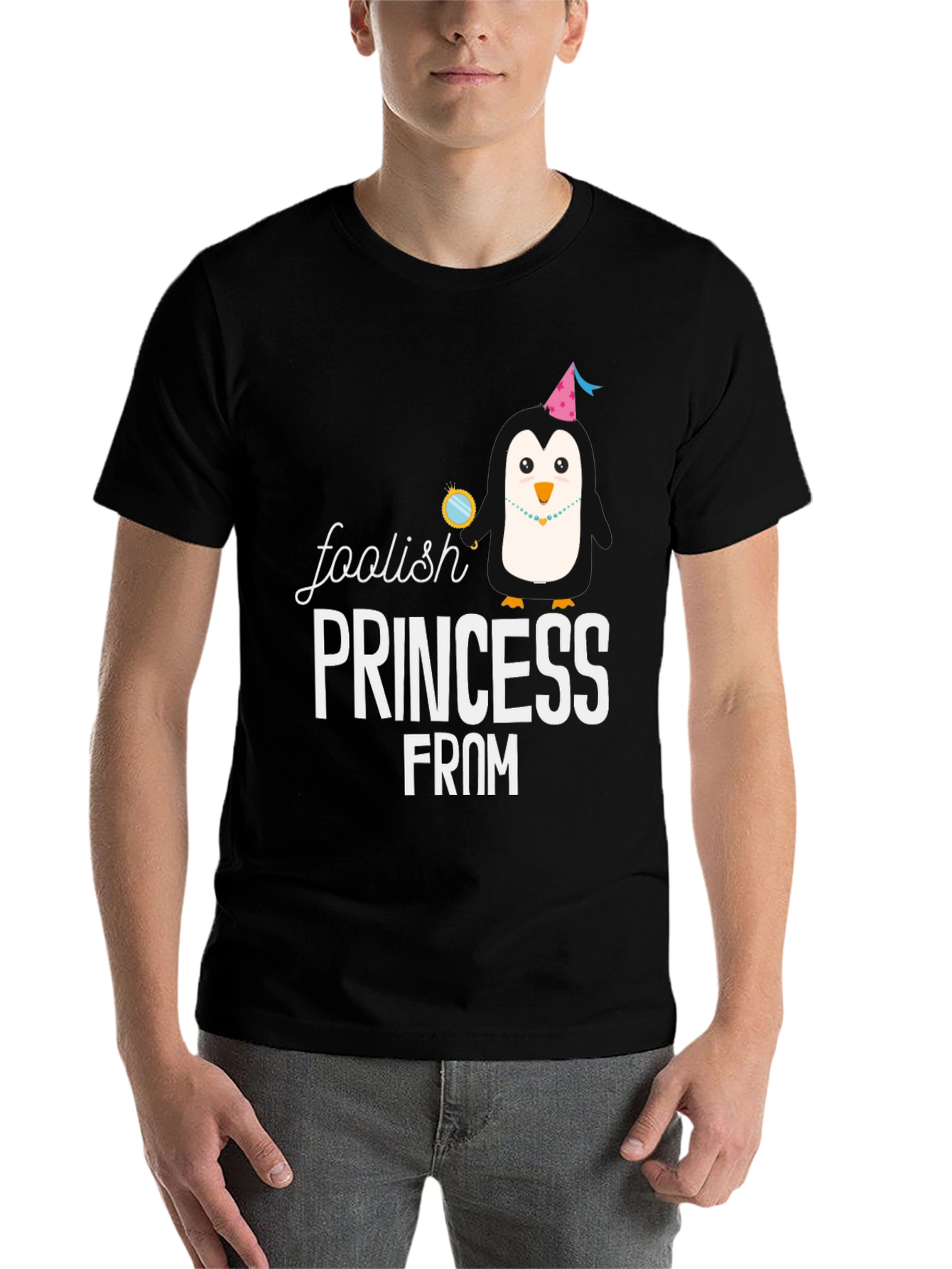 Black Foolish Princess Penguin Graphic T-Shirt view 7