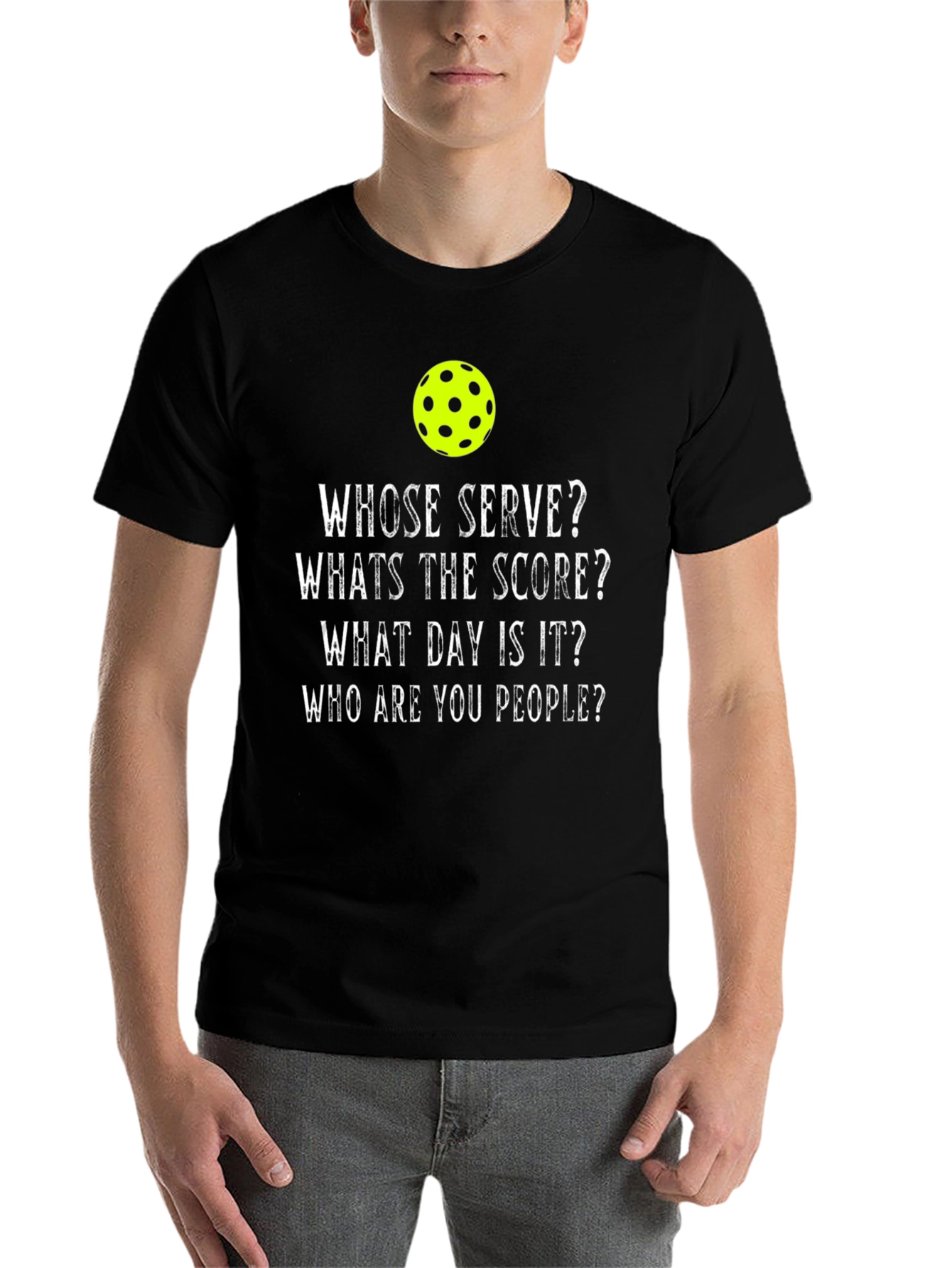 Black Pickleball Humor T-Shirt - Whose Serve? view 7