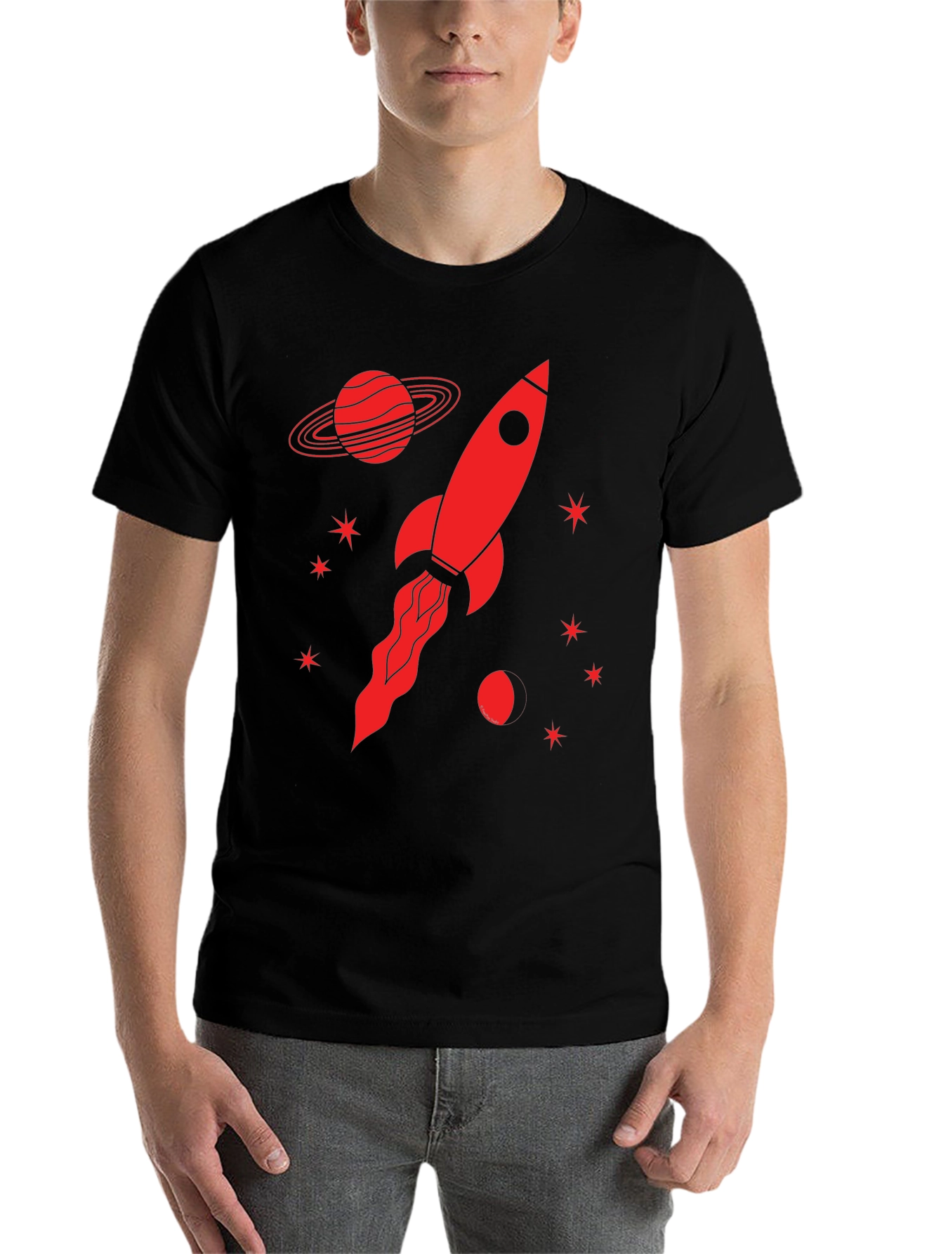 Black Rocket Planet Graphic T-Shirt - Black view 7