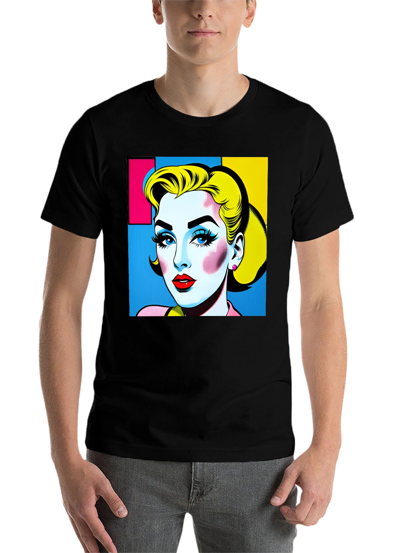 Black Pop Art Woman Graphic Black T-Shirt view 7