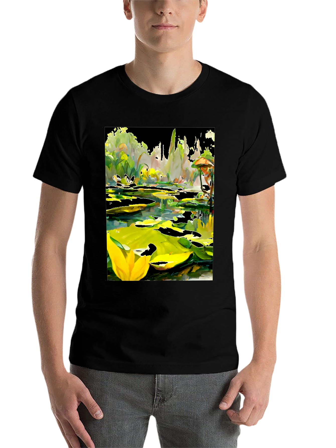 Black Lily Pond T-Shirt - Unique Artistic Design view 7