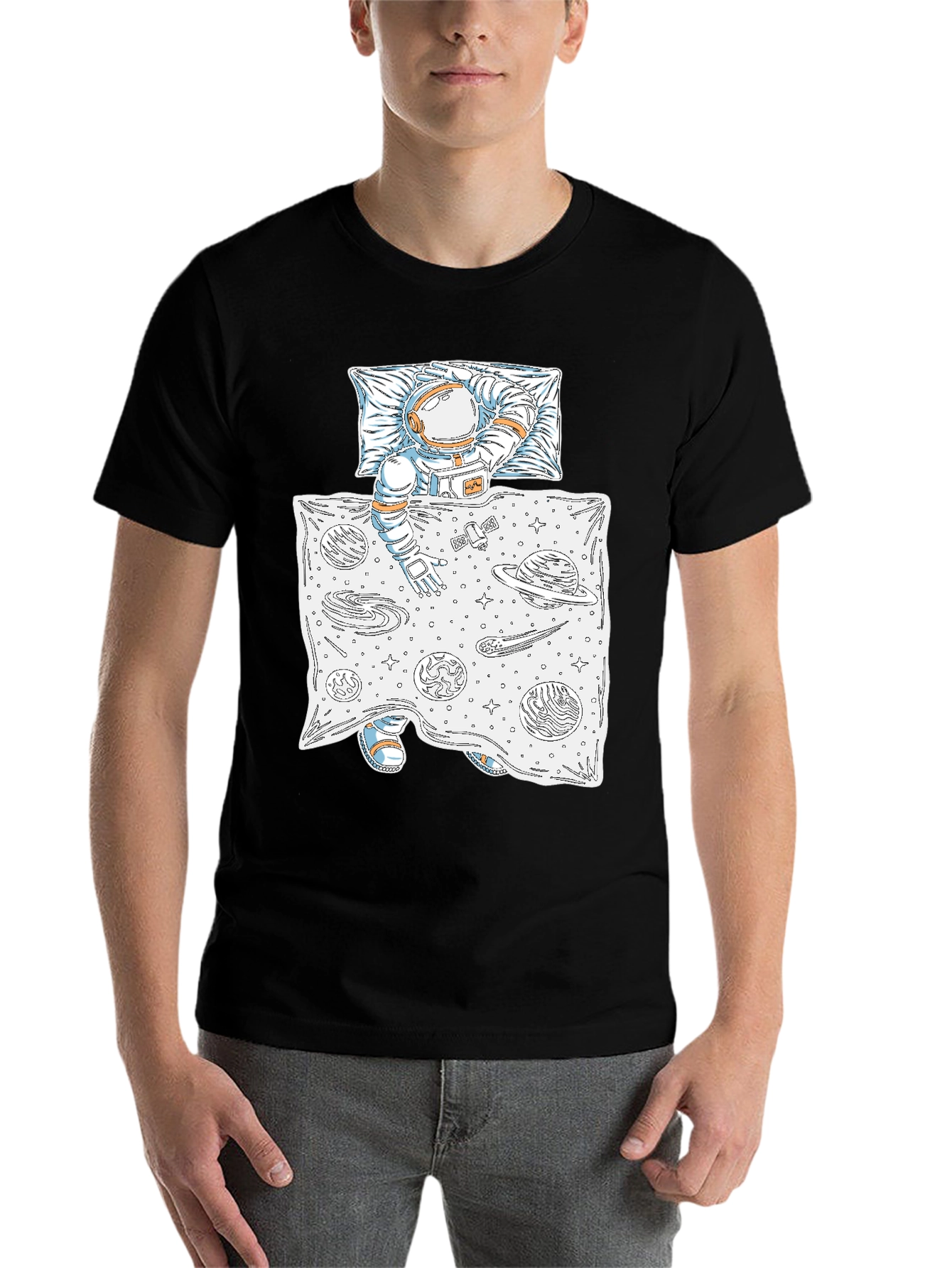 Black Astronaut Sleeping in Space Tee view 7