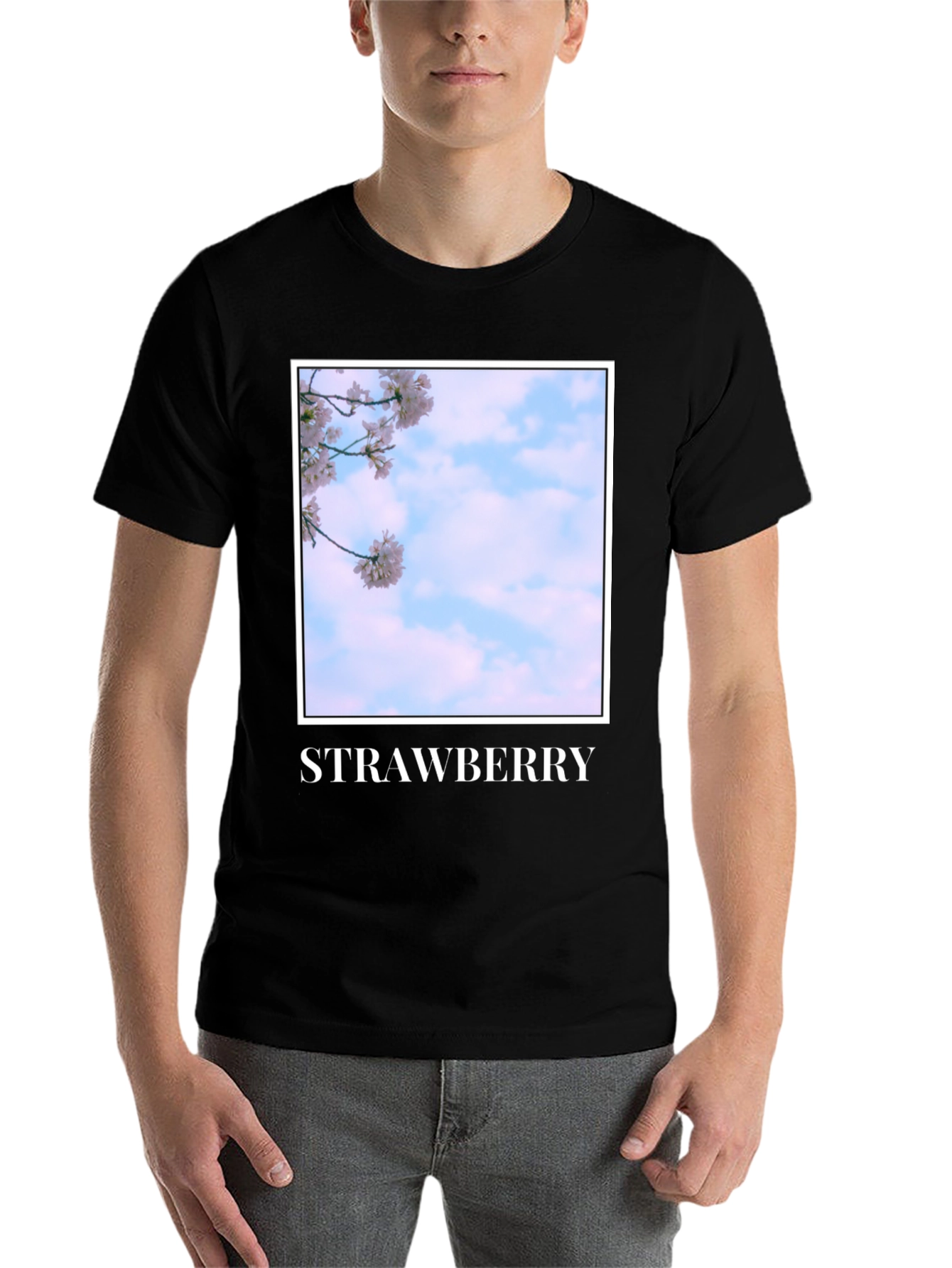 Black Strawberry Blossom T-Shirt - Soft Cotton Blend view 7