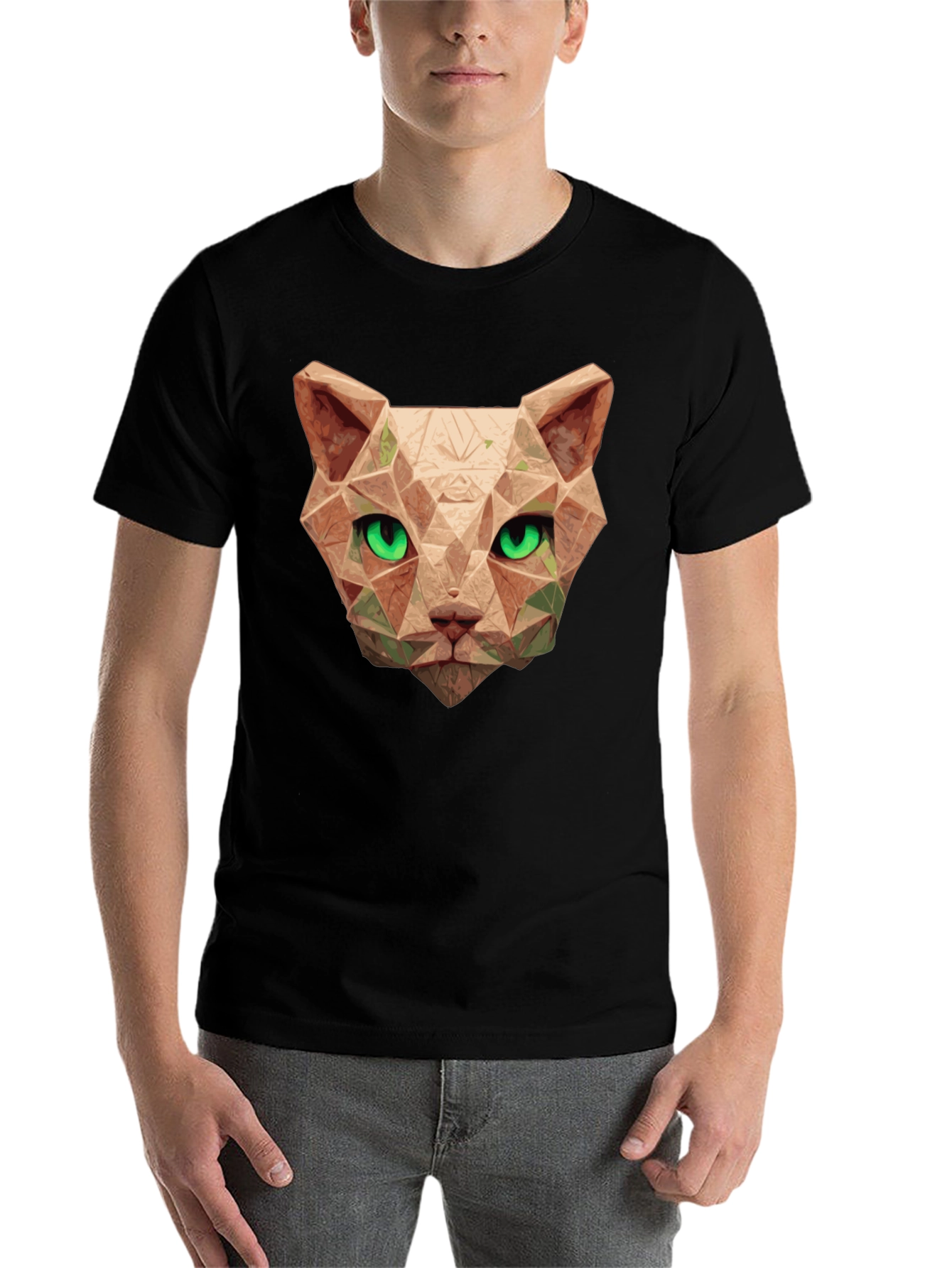 Black Geometric Cat Head T-Shirt - Stylish Graphic Tee view 7