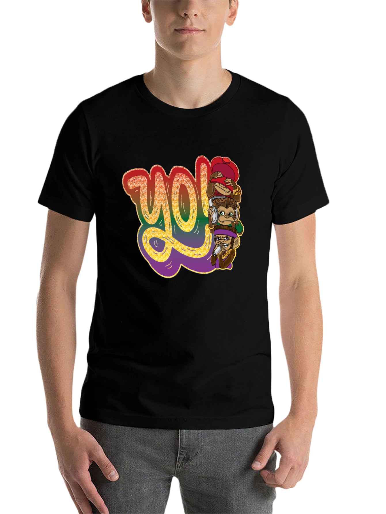 Black Yo! Monkey Stack Graphic T-Shirt view 7