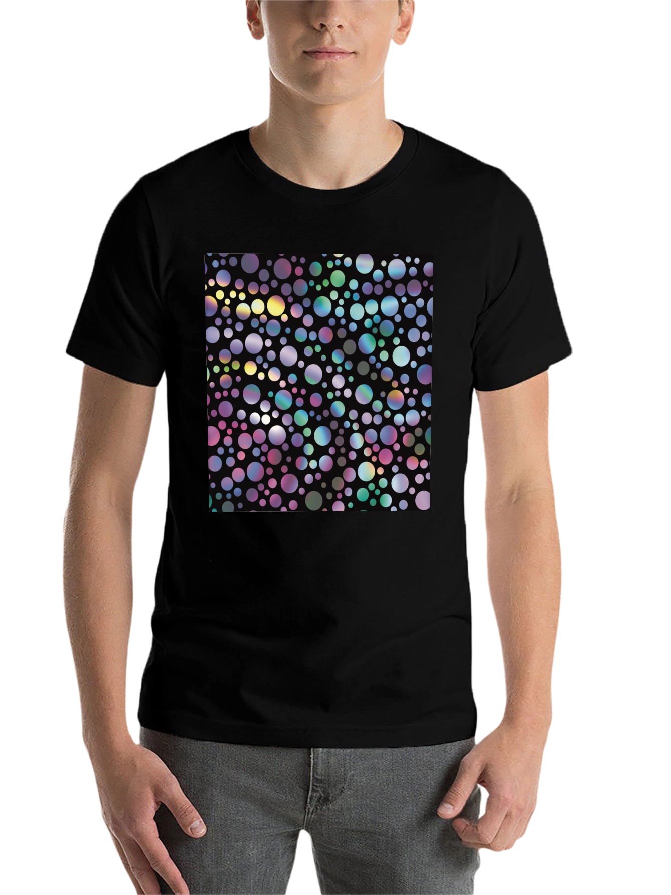 Black Colorful Circle Pattern Black T-Shirt view 7