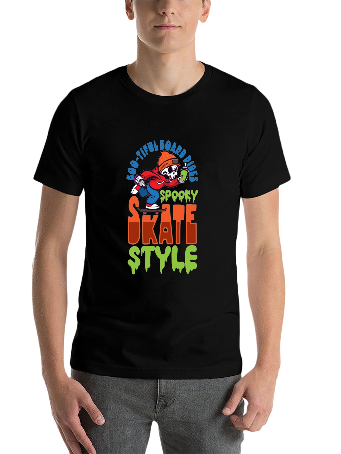 Black Spooky Skate Style T-Shirt: Boo-tiful Board Rides view 7