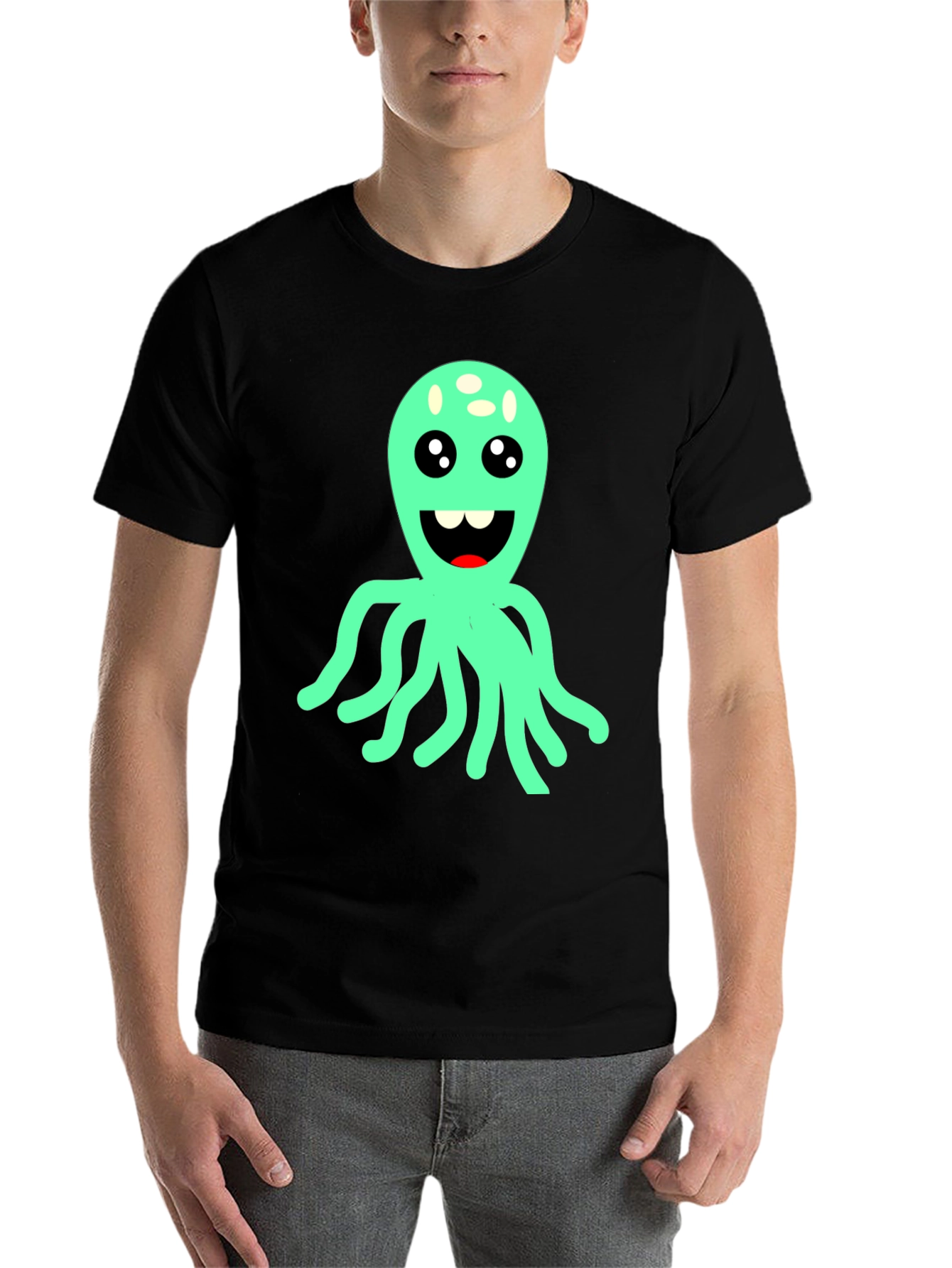 Black Cute Octopus Graphic T-Shirt - Black view 7