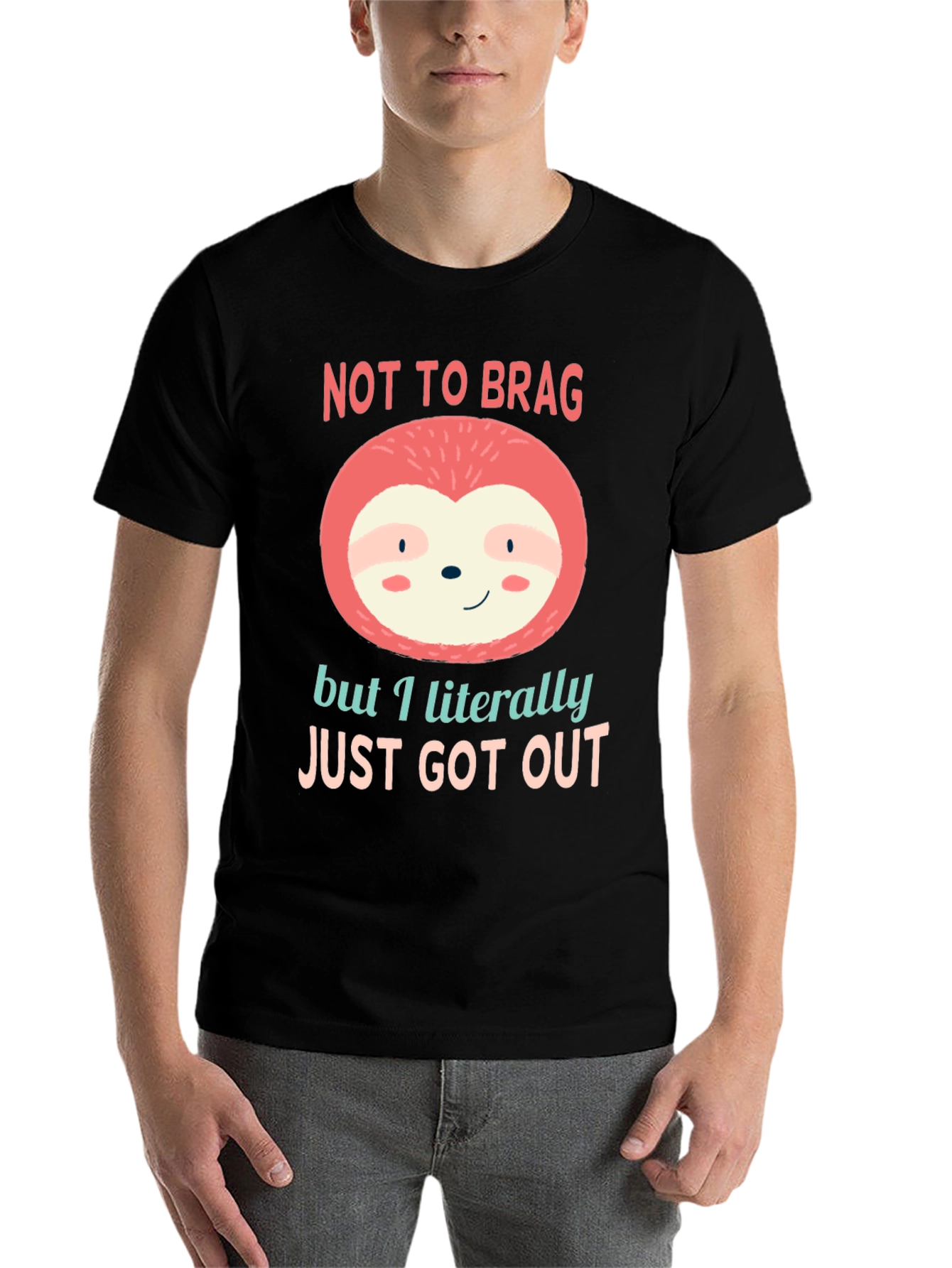 Black Not to Brag Sloth T-Shirt view 7