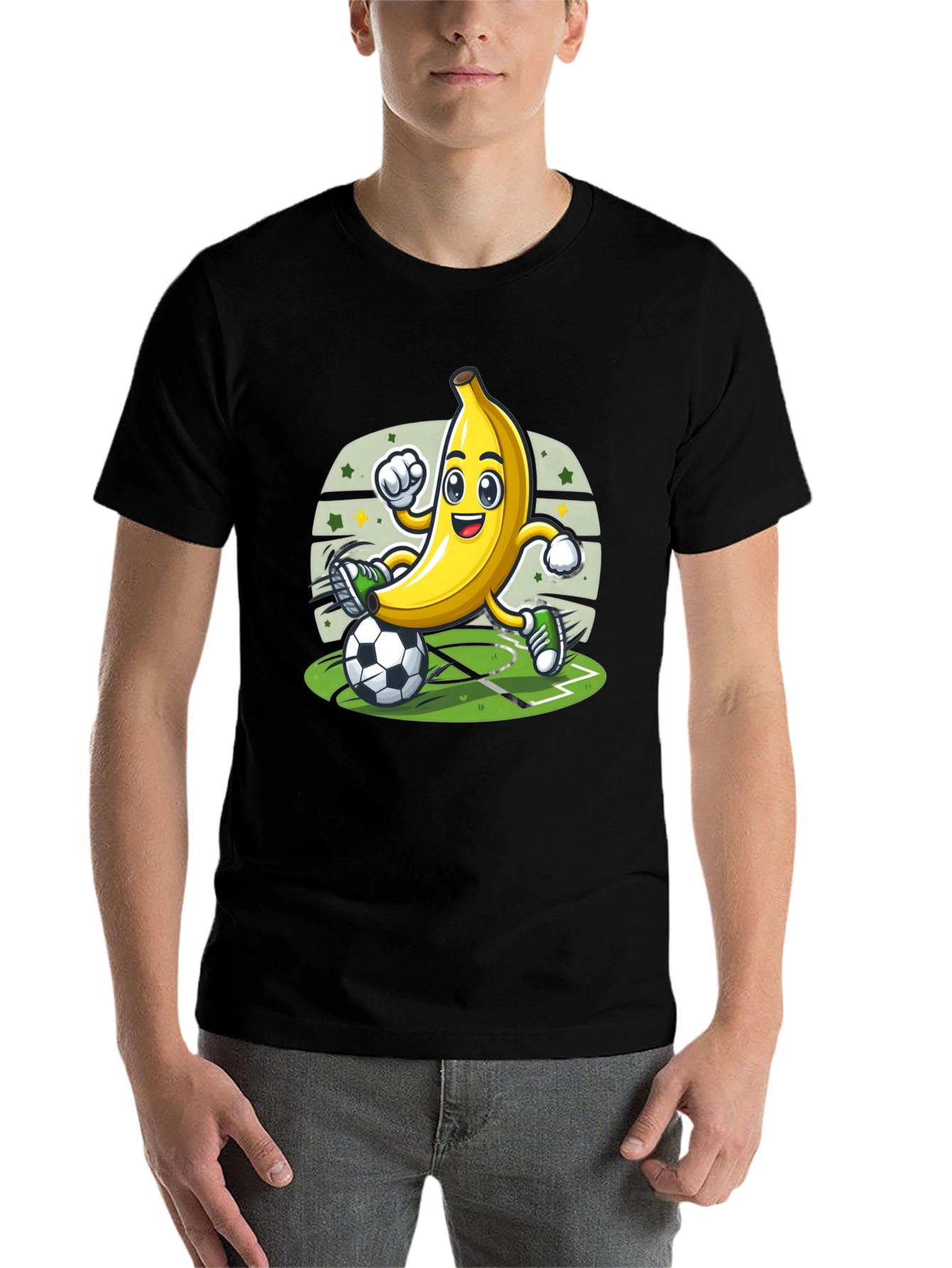 Black Funny Banana Soccer Player T-Shirt view 7