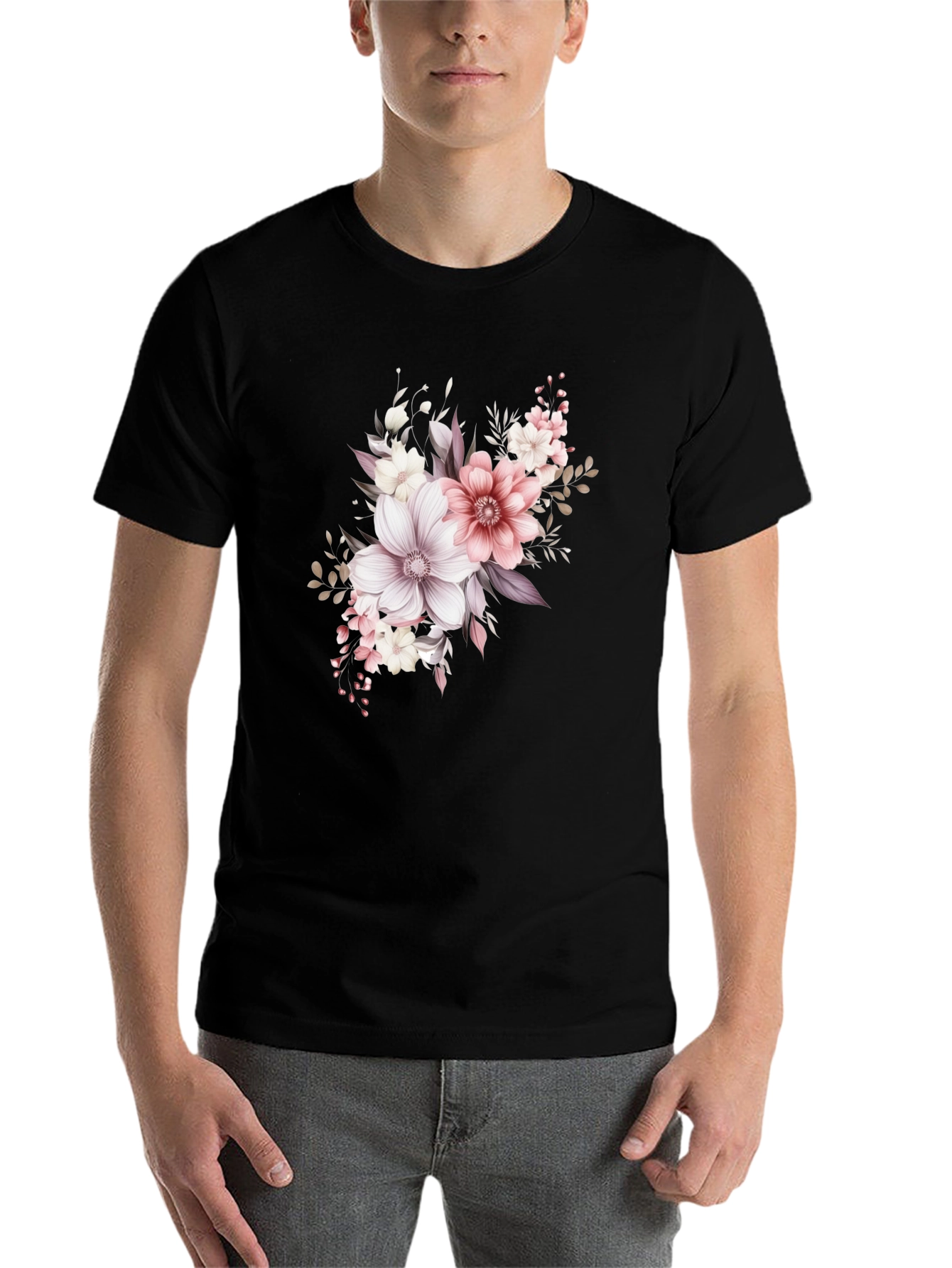 Black Floral Print Black T-Shirt view 7