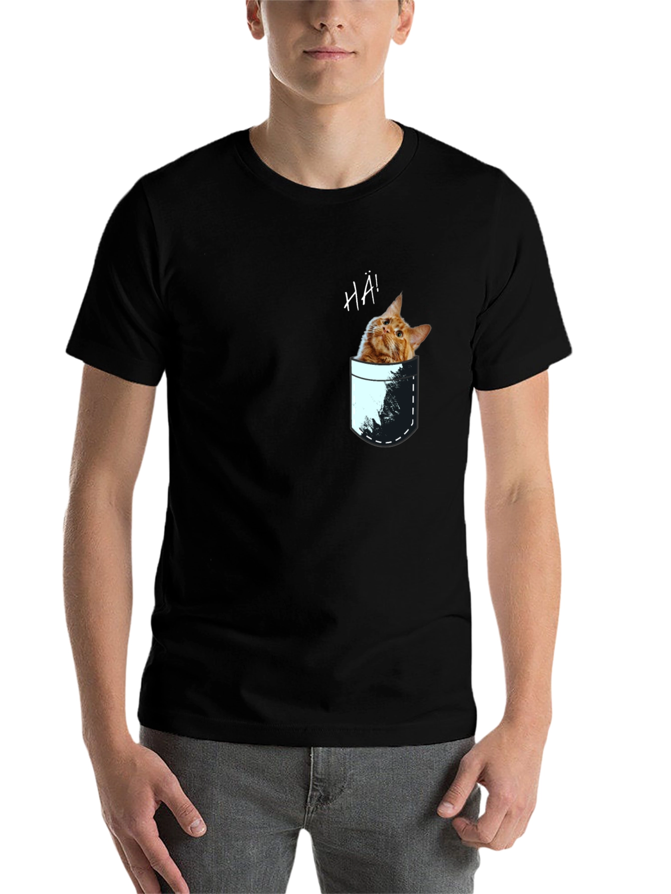 Black Cat Pocket Graphic Tee - Quirky Men's T-Shirt view 7