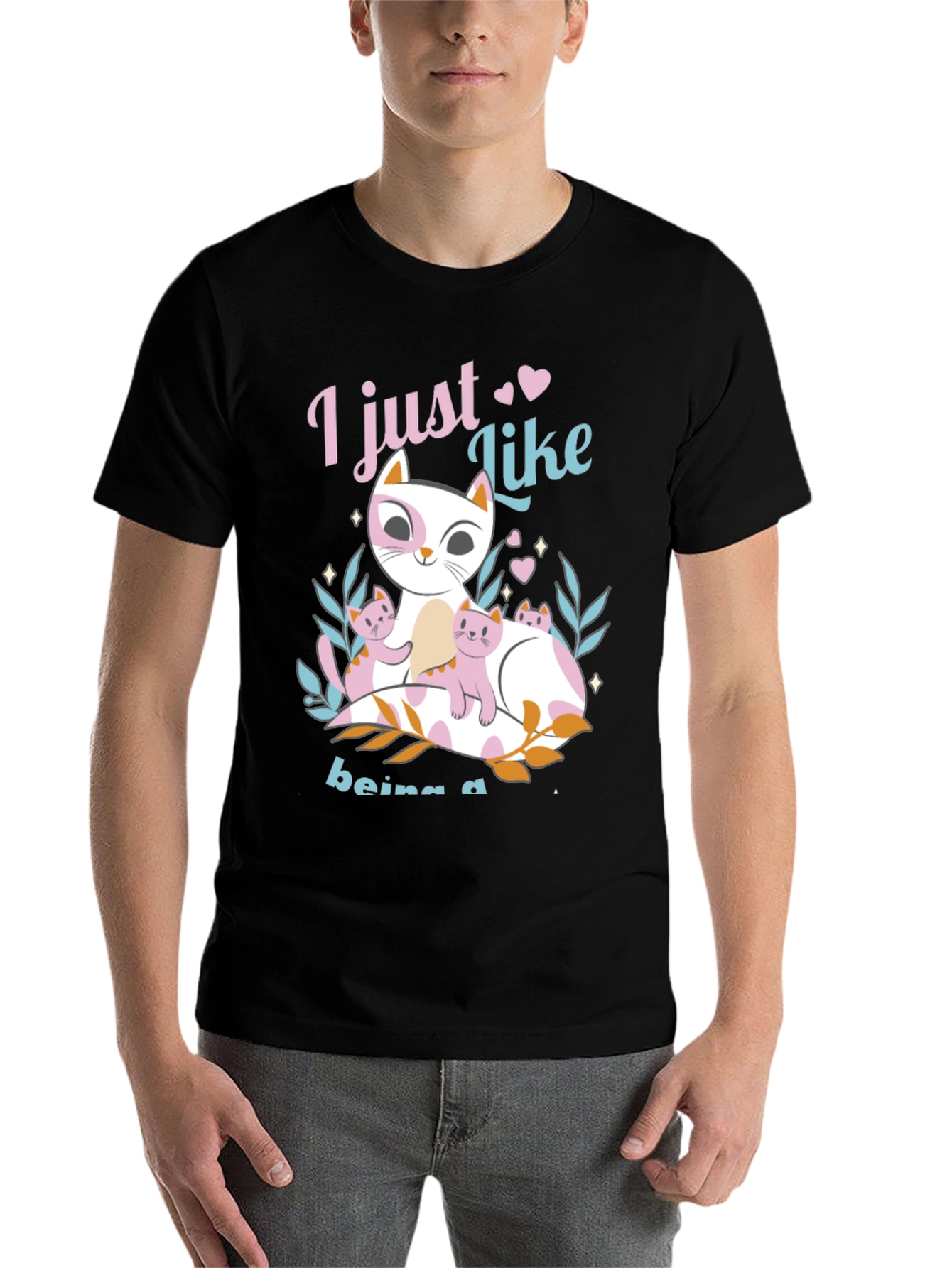 Black Cute Cat Lover T-Shirt - Just Like Being a Cat Mom view 7