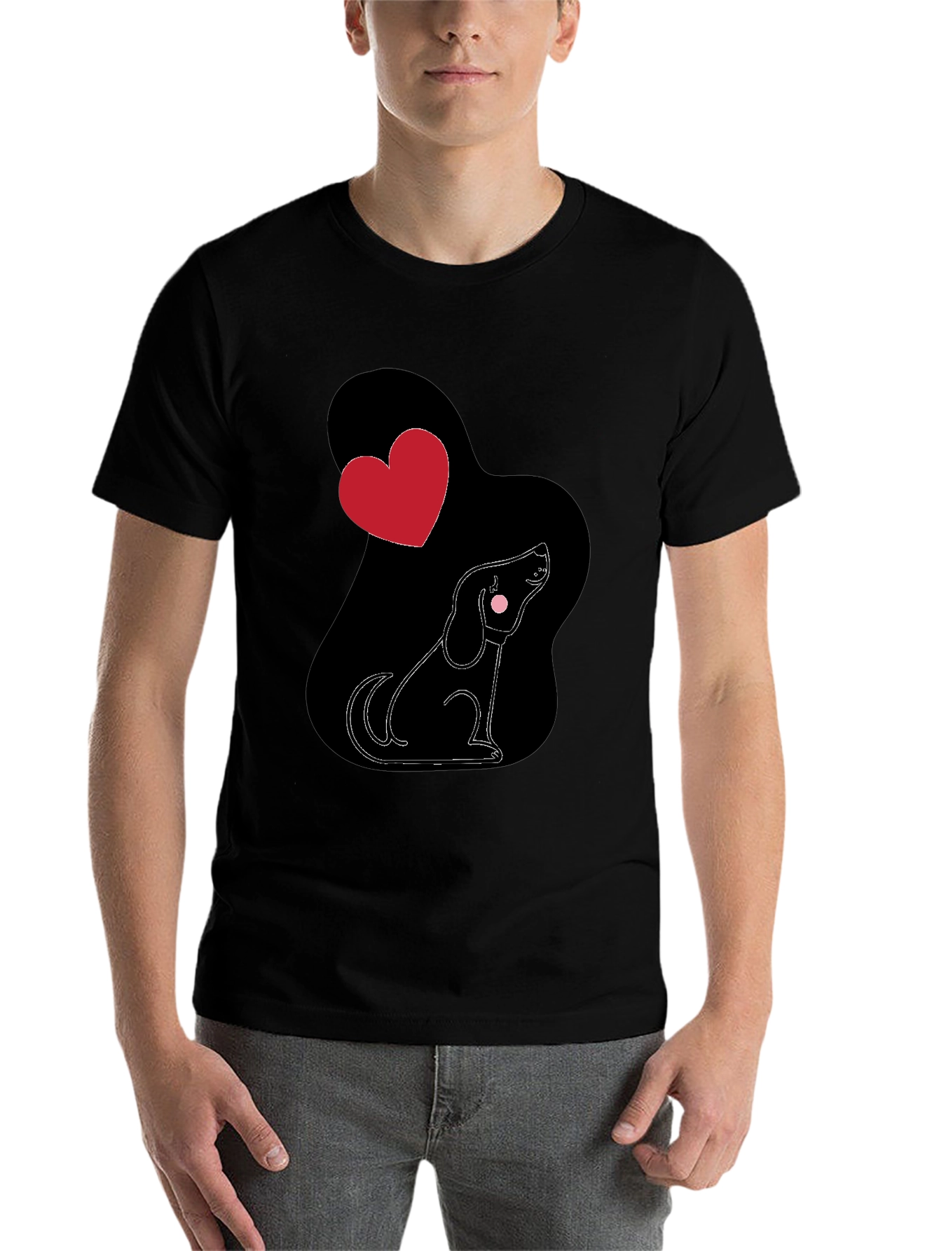 Black Dog Lover T-Shirt, Heart Design view 7