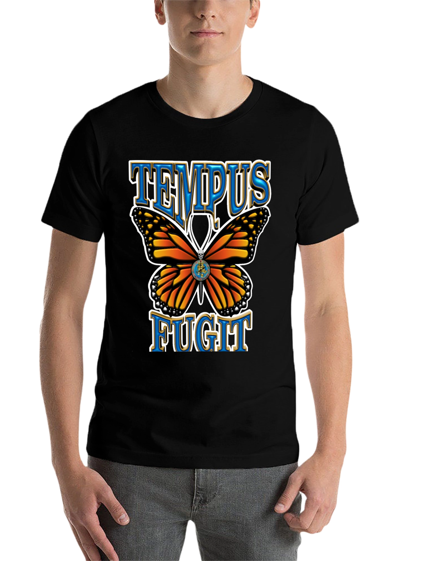 Black Tempus Fugit Butterfly Graphic Tee - Classic Black view 7