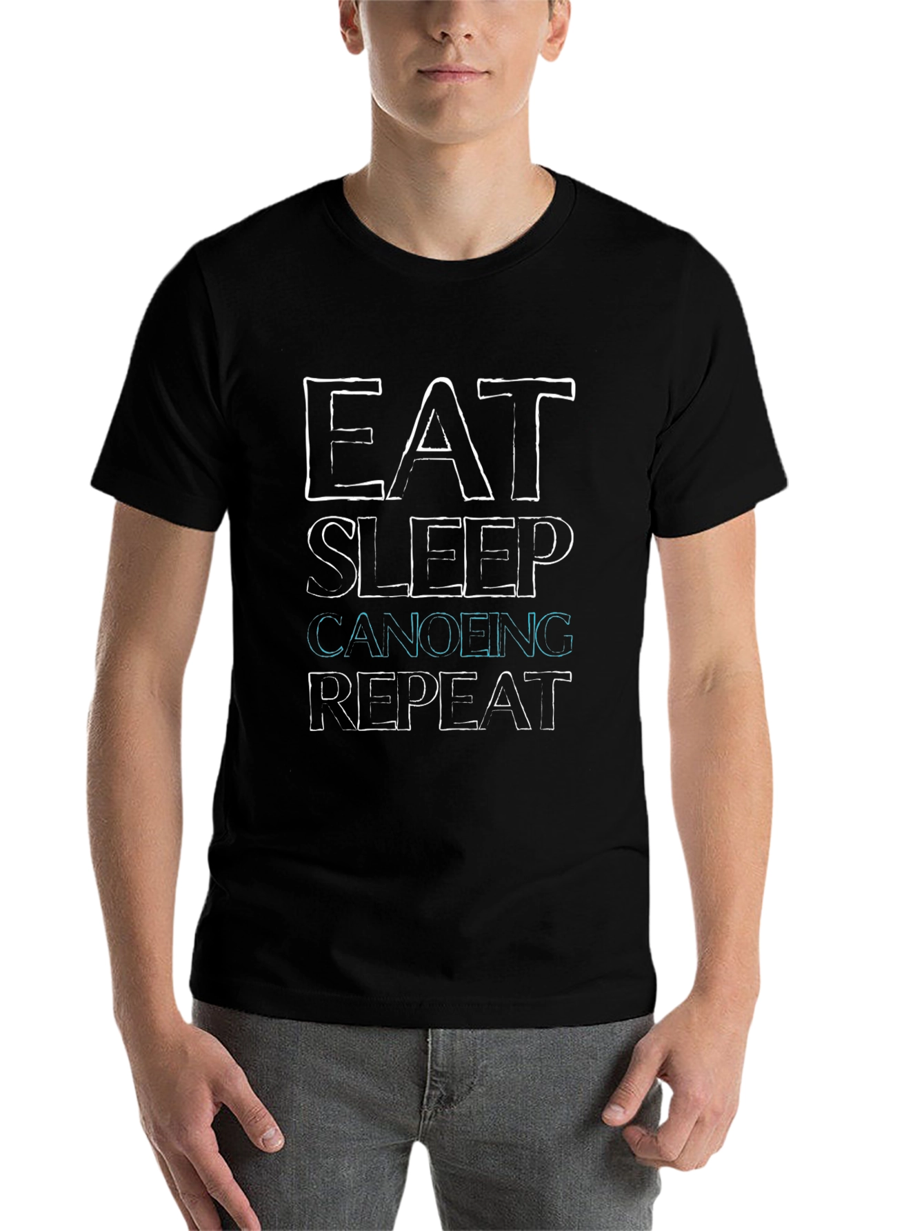 Black Eat Sleep Canoeing Repeat Black T-Shirt view 7