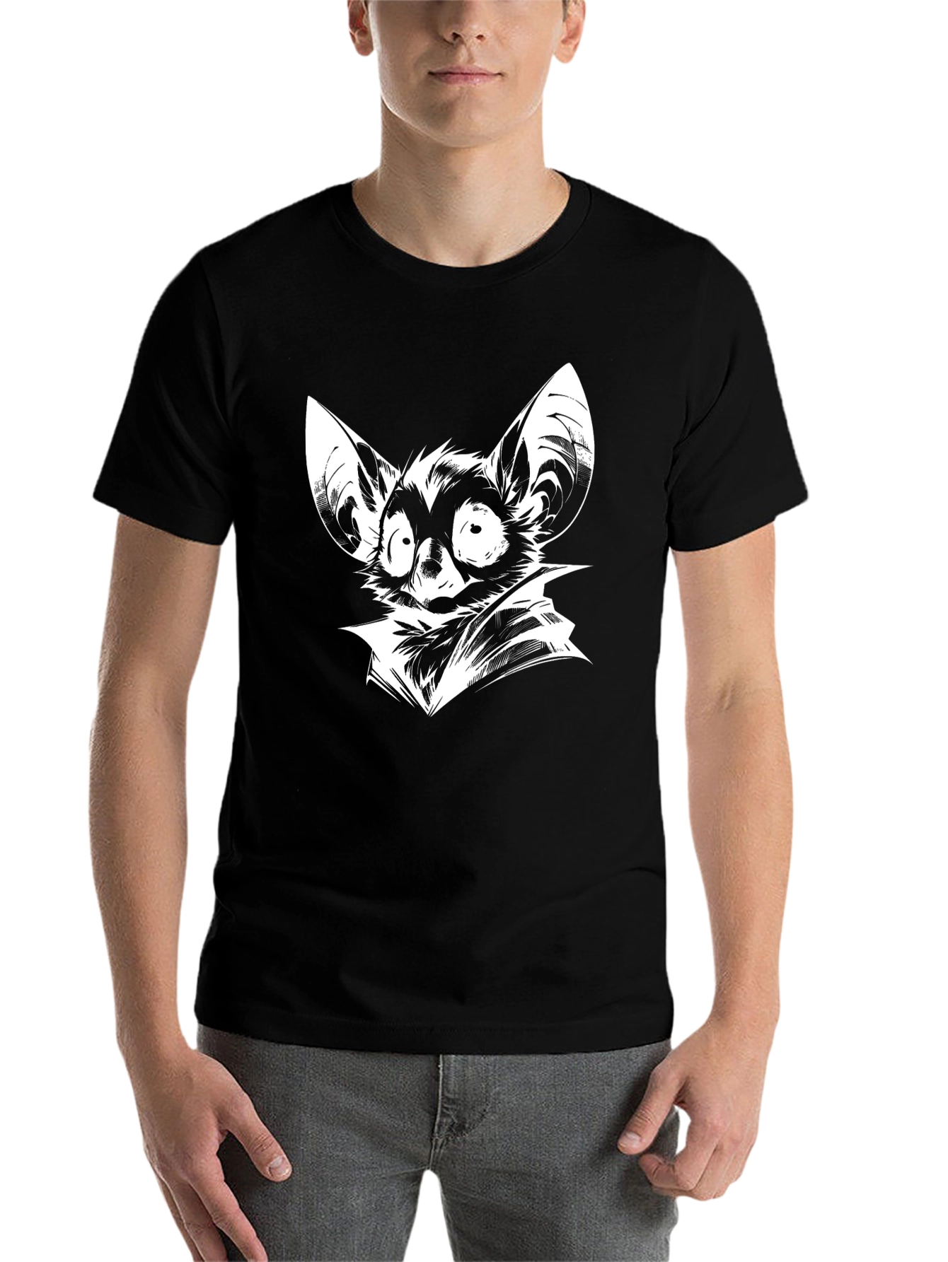 Black Bat Cartoon Graphic Print T-Shirt view 7