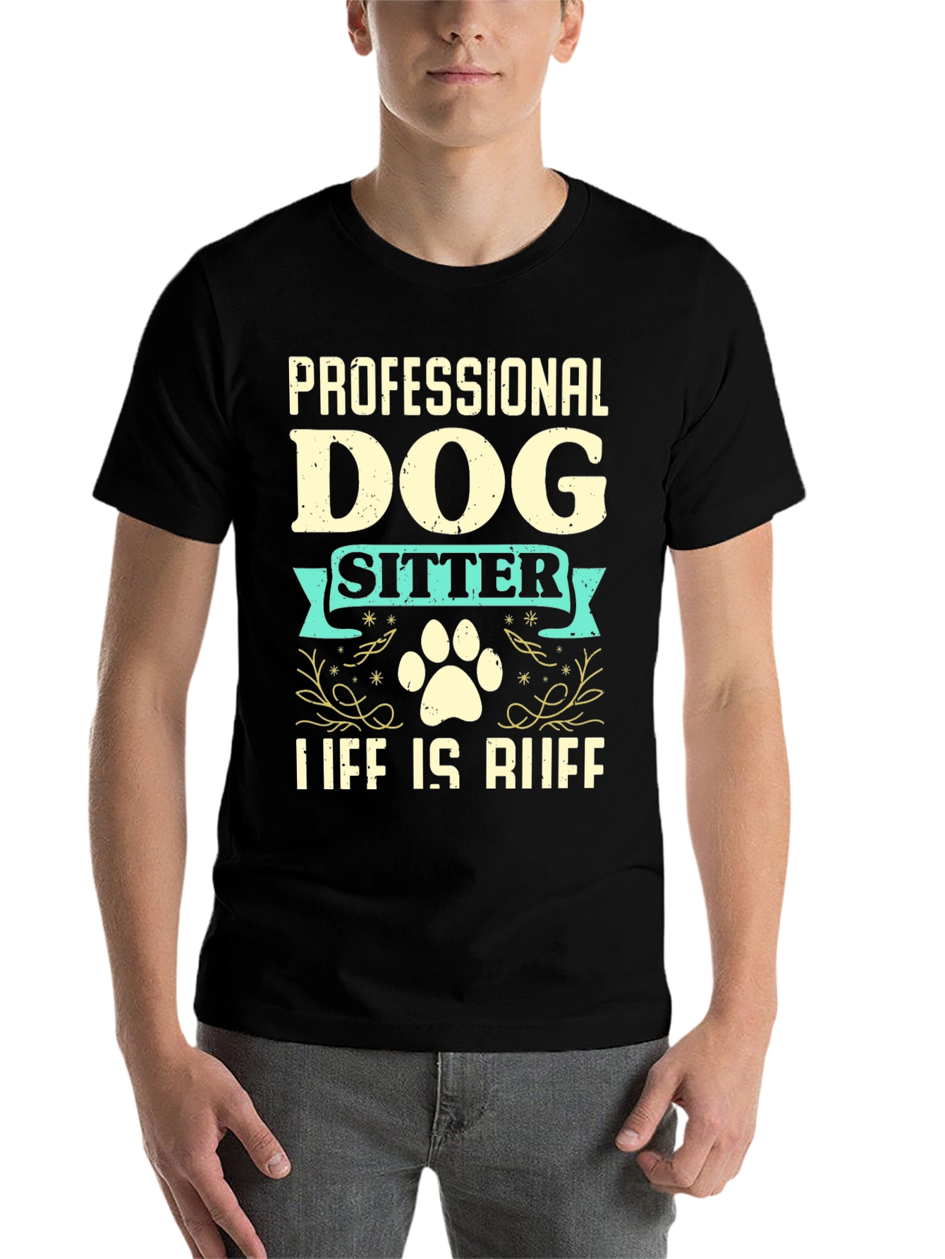 Black Professional Dog Sitter T-Shirt - Life is Ruff view 7