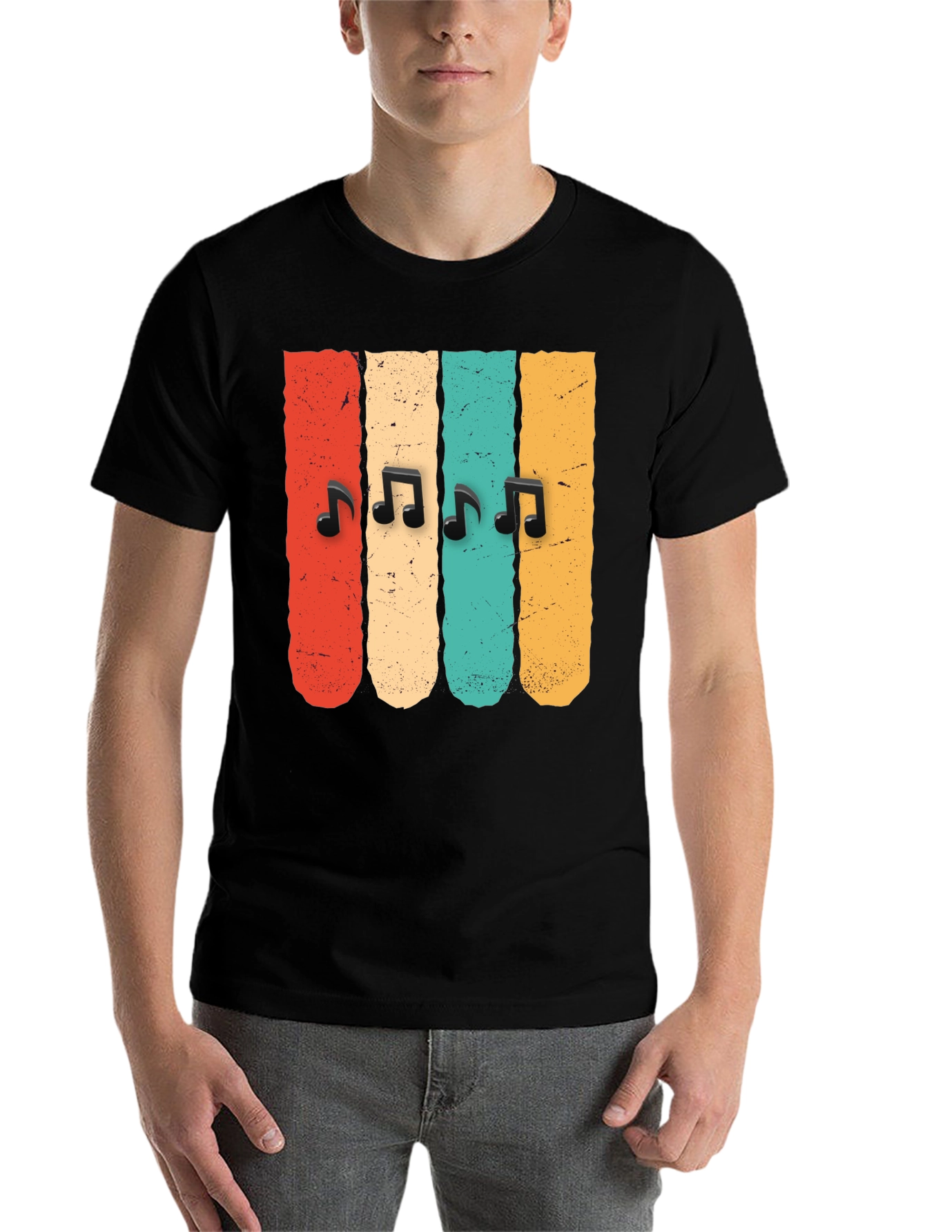 Black Retro Music Notes T-Shirt view 7