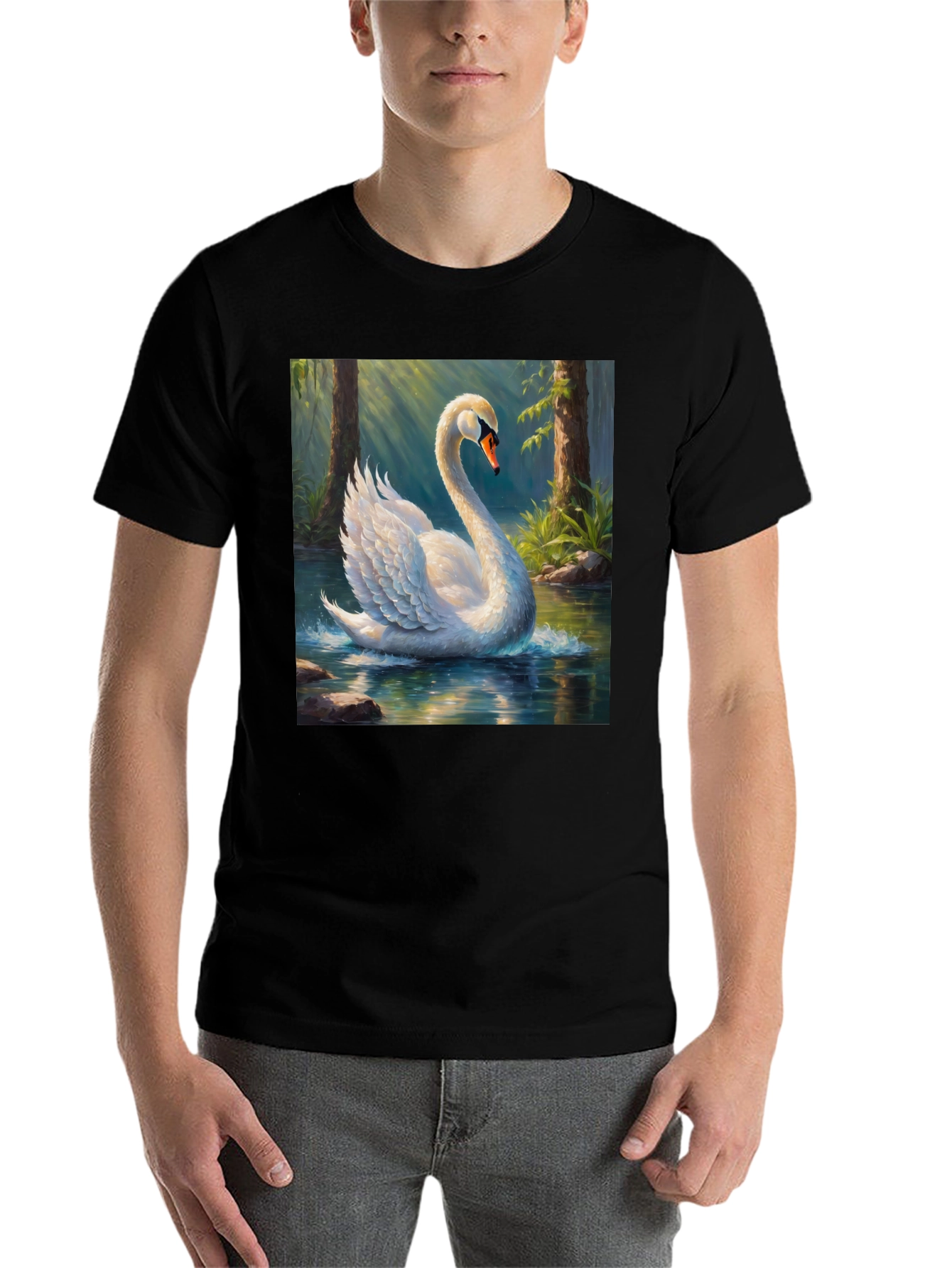 Black Elegant Swan Graphic T-Shirt view 7