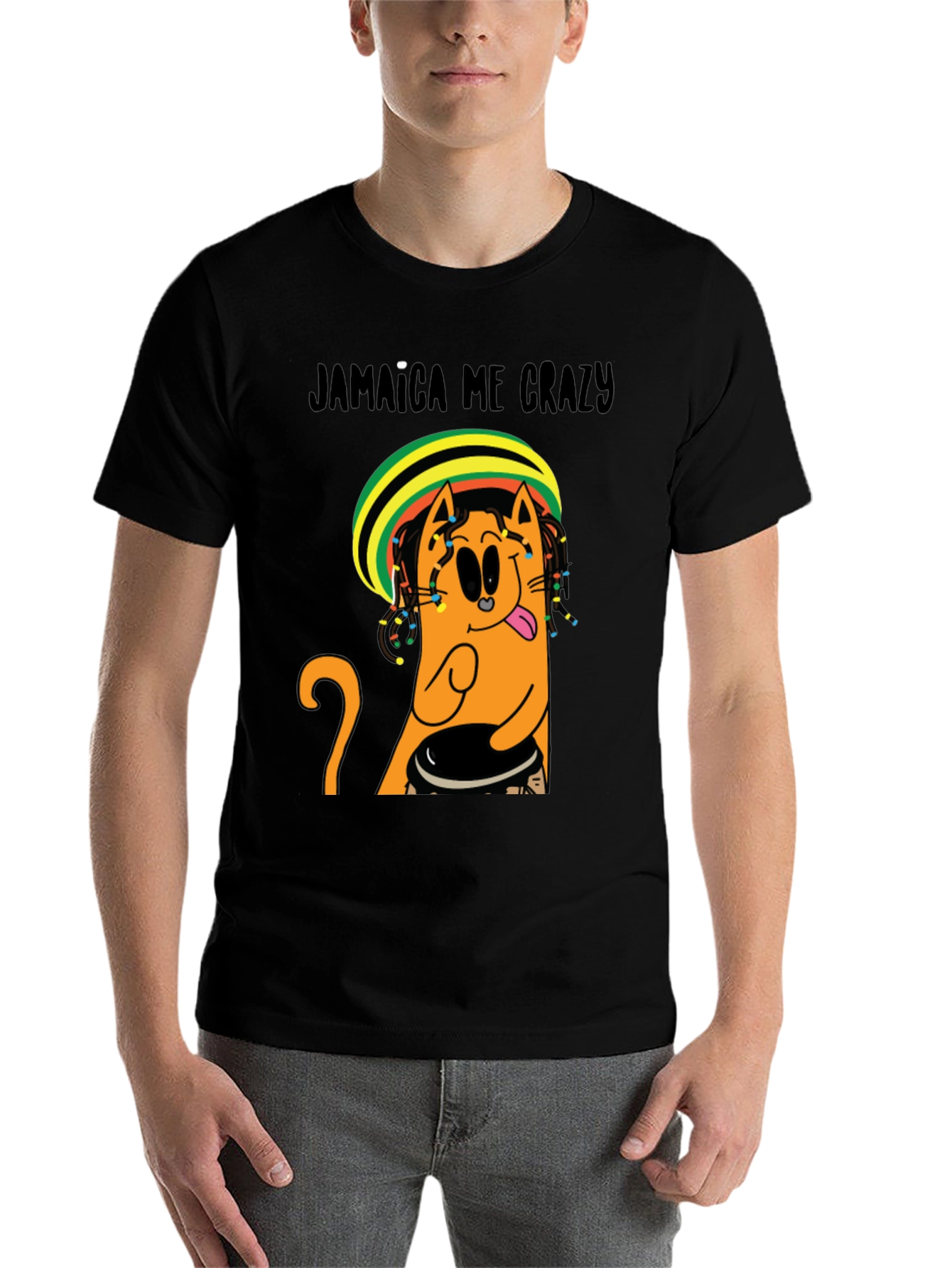 Black Jamaica Me Crazy T-Shirt - Cat Reggae Design view 7