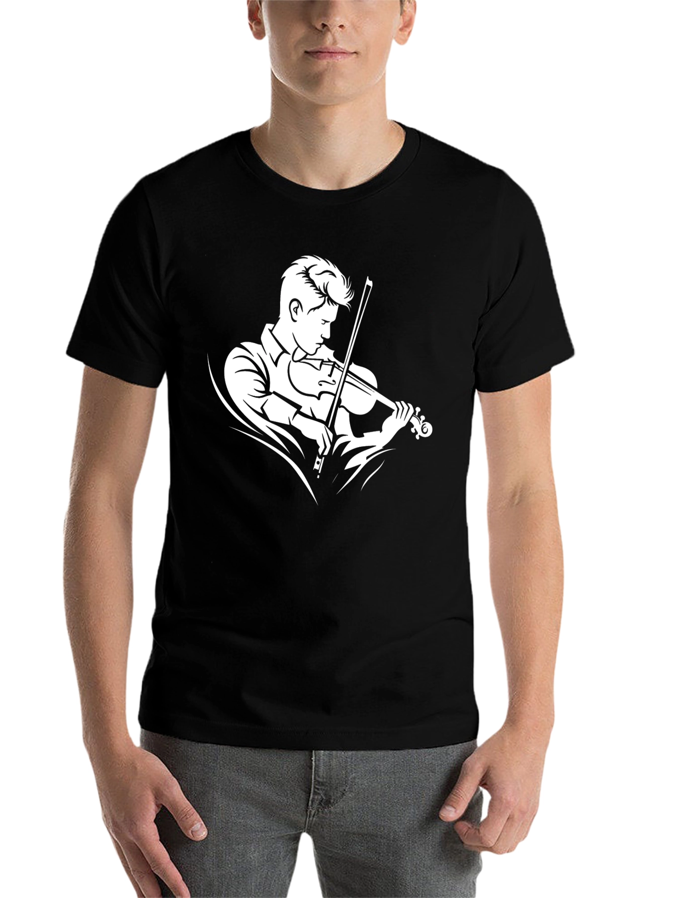 Violinist Graphic Tee - Black Cotton T-Shirt - 7