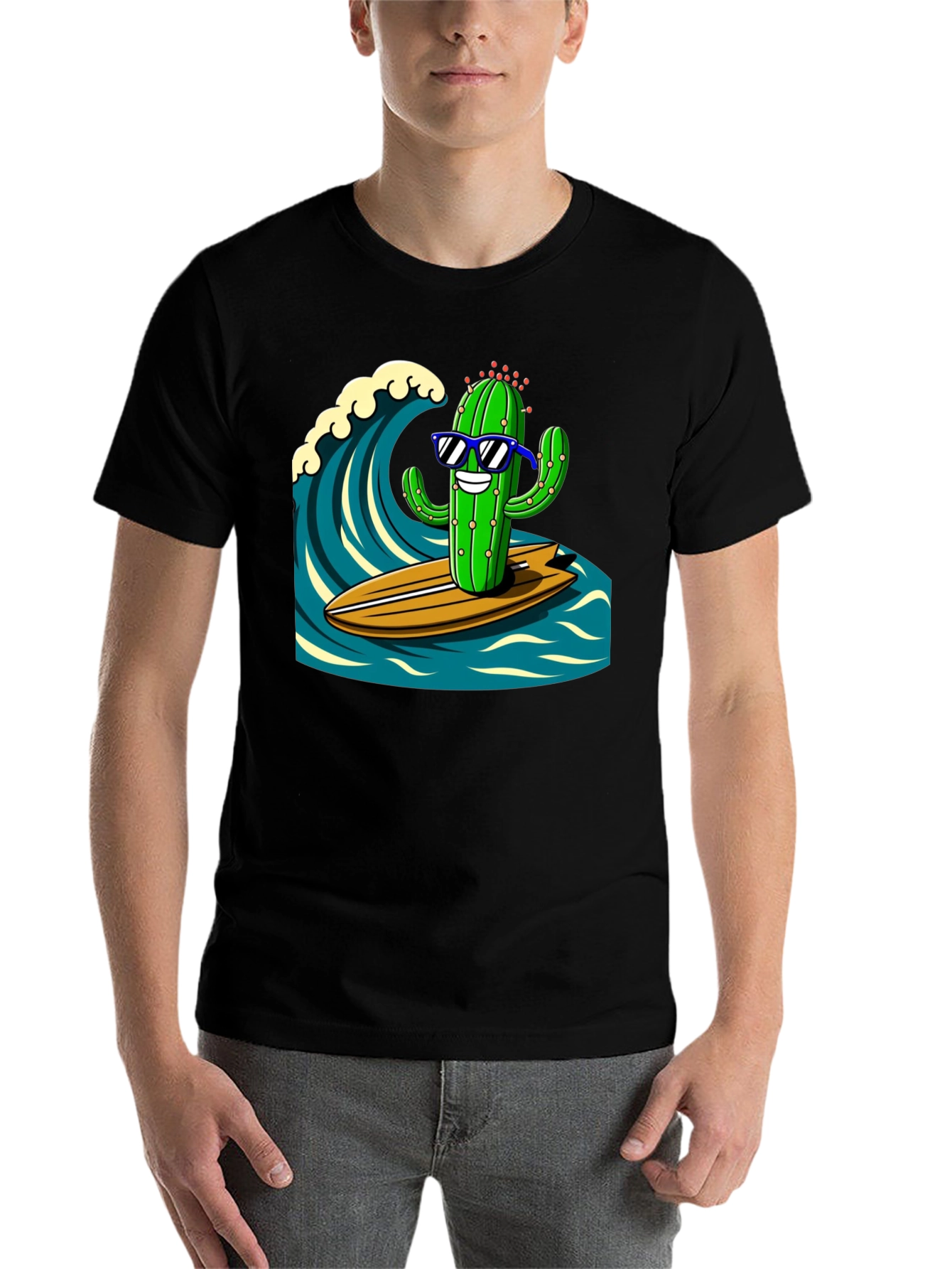 Black Surfing Cactus Graphic Tee - Mens Black T-Shirt view 7