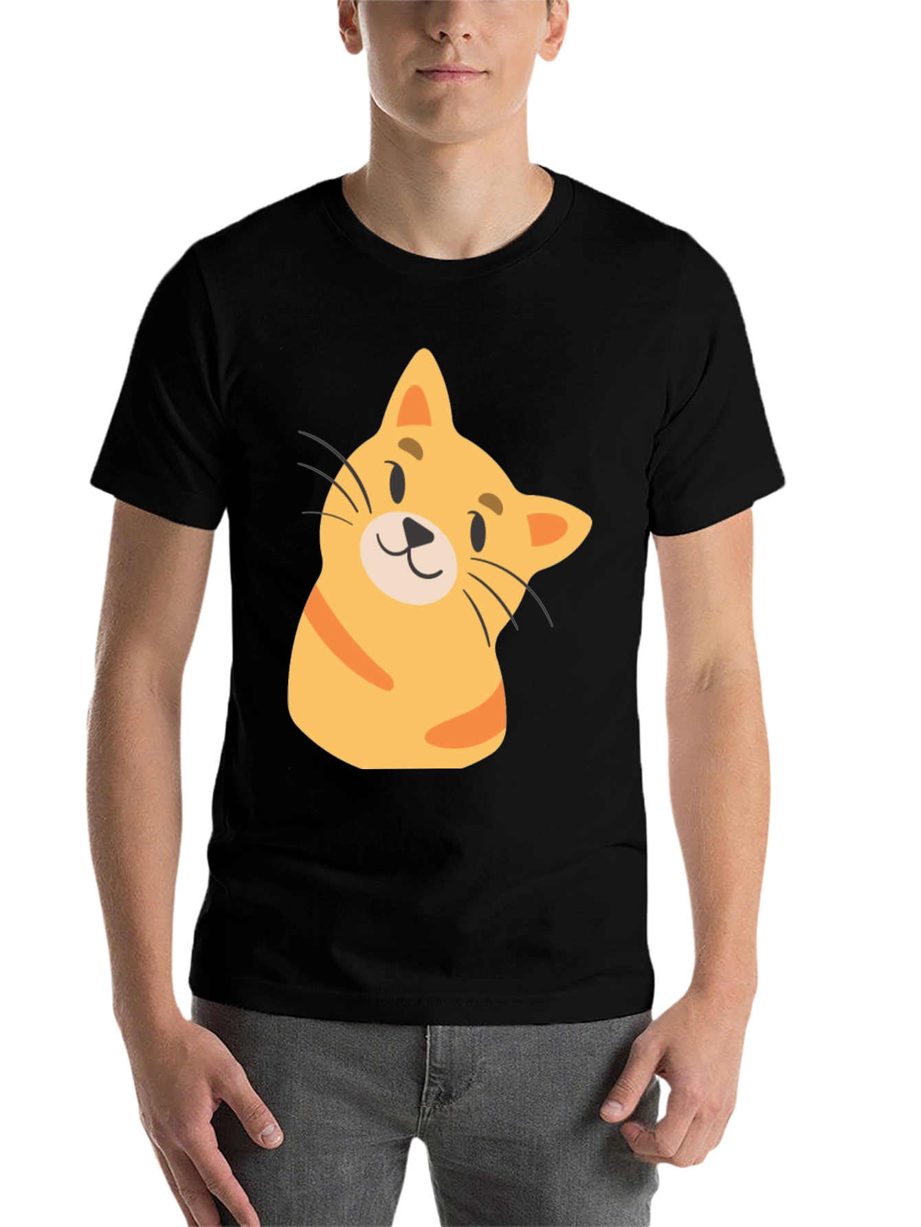 Black Cute Cartoon Cat Black T-Shirt view 7