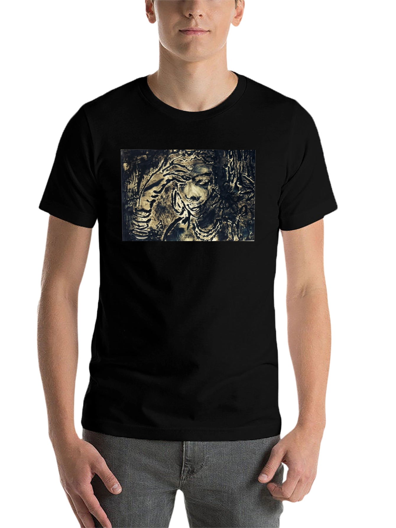 Black Artistic Woman Graphic Black T-Shirt view 7