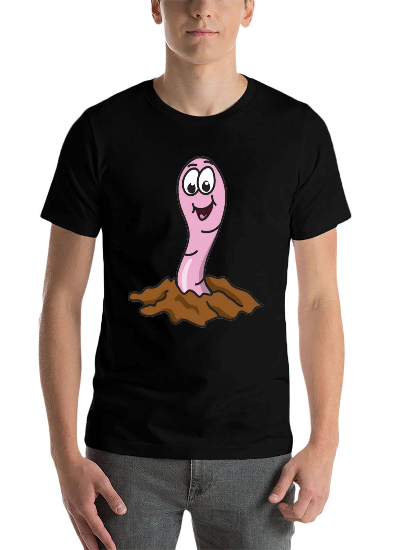 Black Funny Worm T-Shirt - Cartoon Earthworm Tee view 7