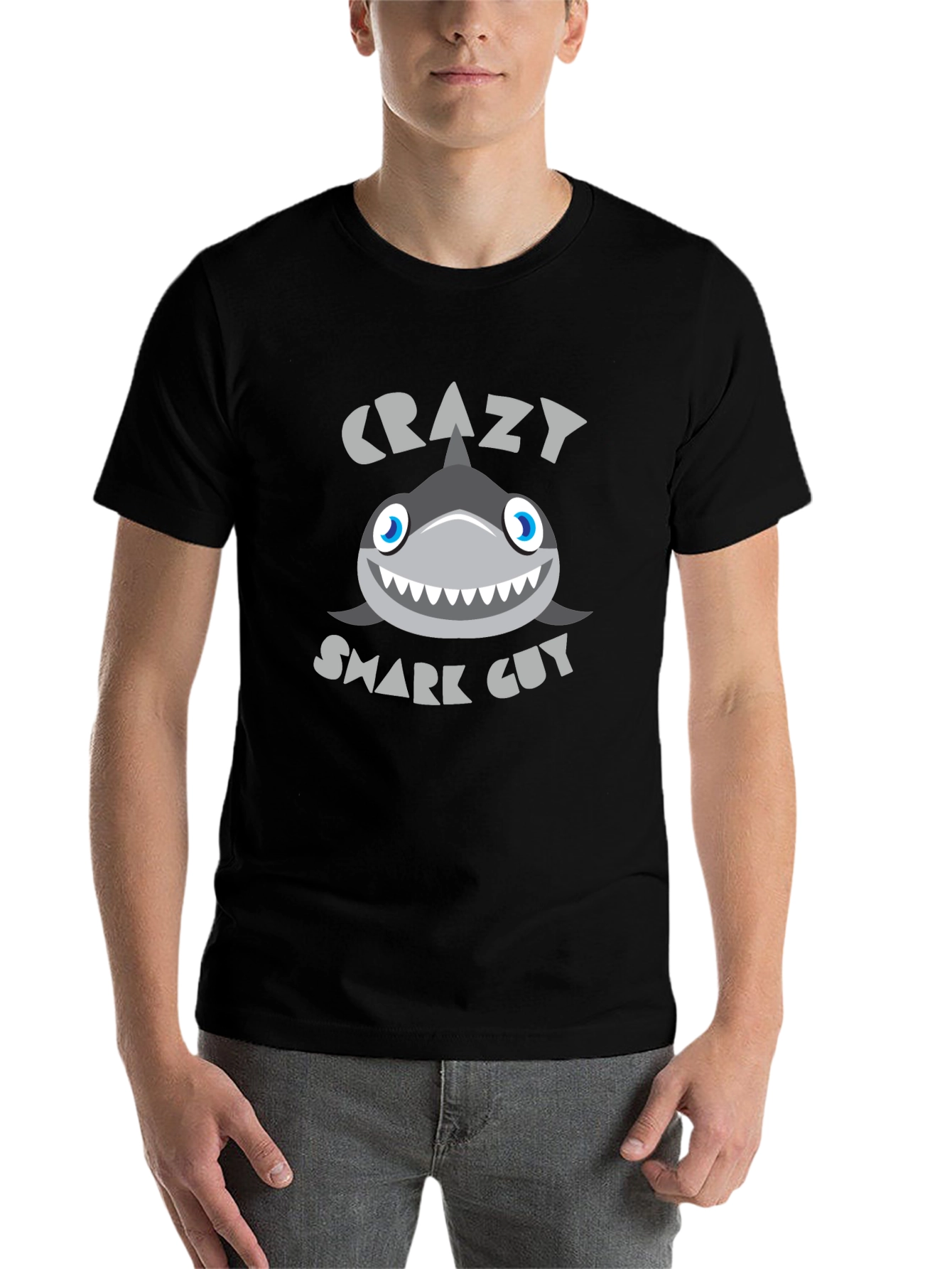 Black Crazy Shark Guy Black Graphic Tee view 7