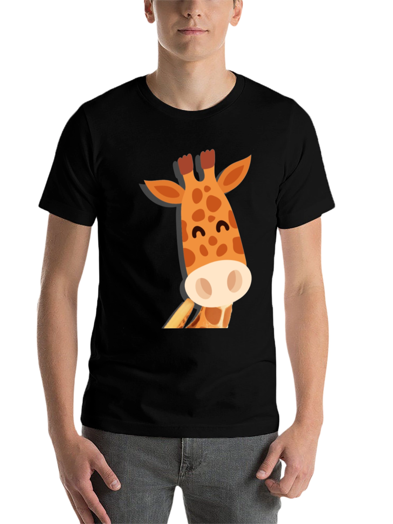 Black Cute Giraffe Graphic Tee - Black Cotton T-Shirt view 7