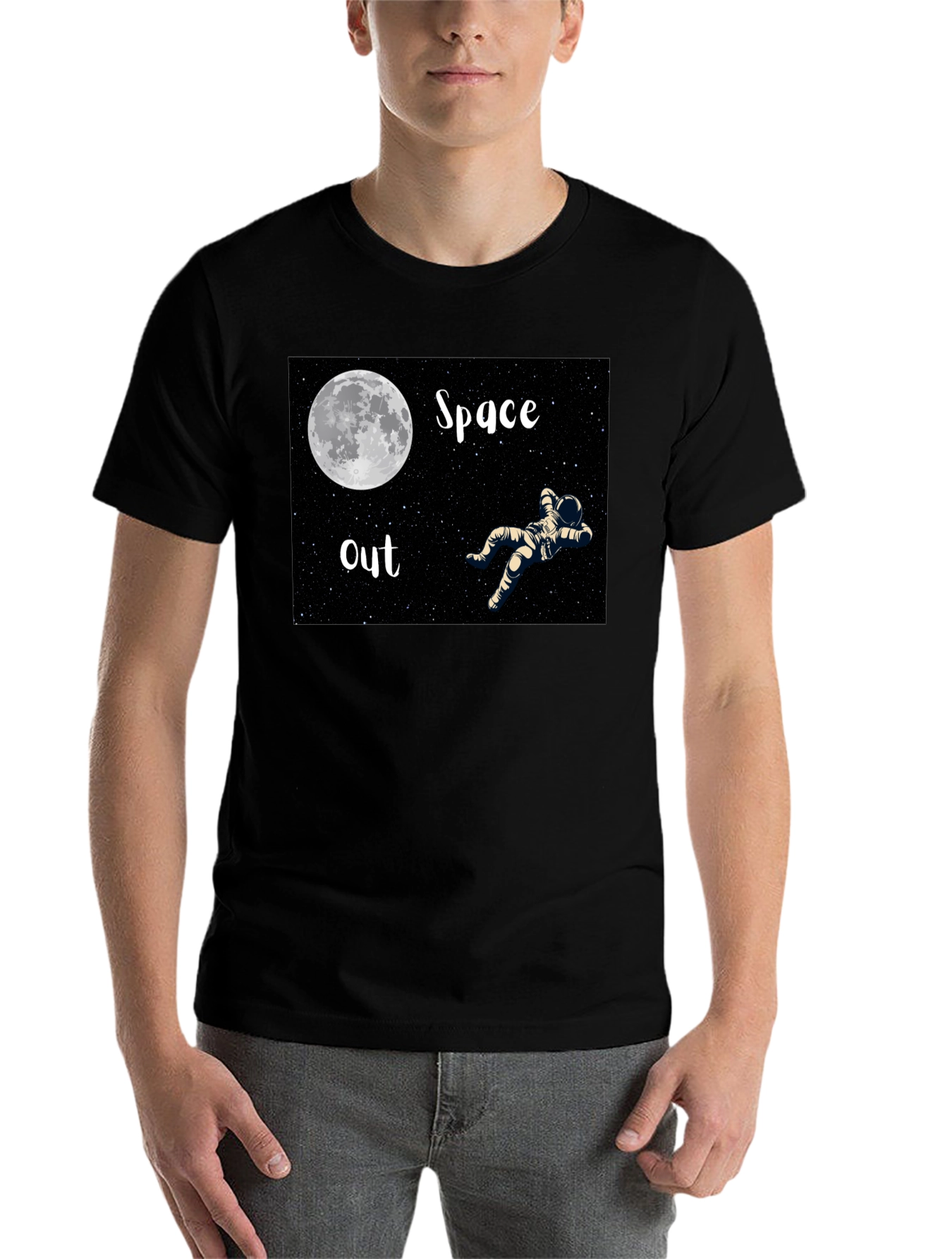 Space Out Black T-Shirt - Astronaut Moon Design - 7