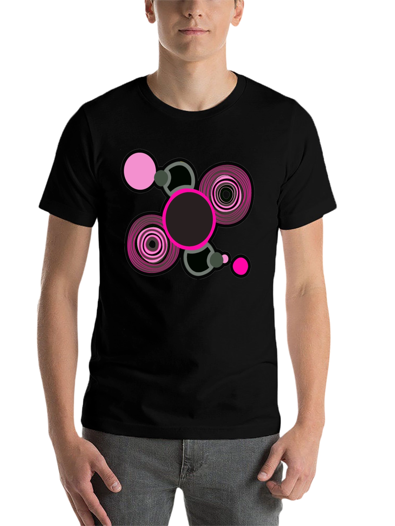 Black Abstract Geometric Graphic Print Black T-Shirt view 7