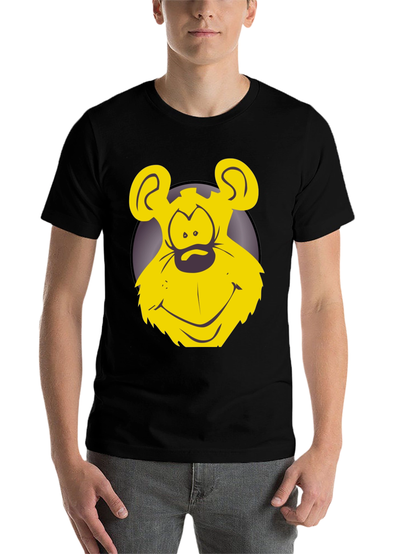 Black Funny Yellow Cartoon Bear Graphic T-Shirt view 7