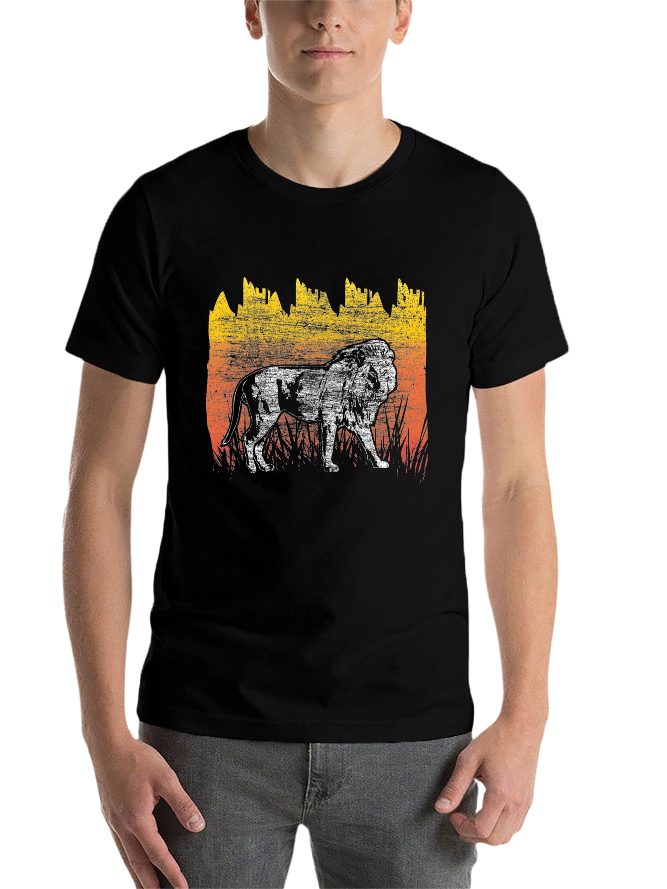 Black Lion Graphic Tee - Distressed Print Men's T-Shirt view 7