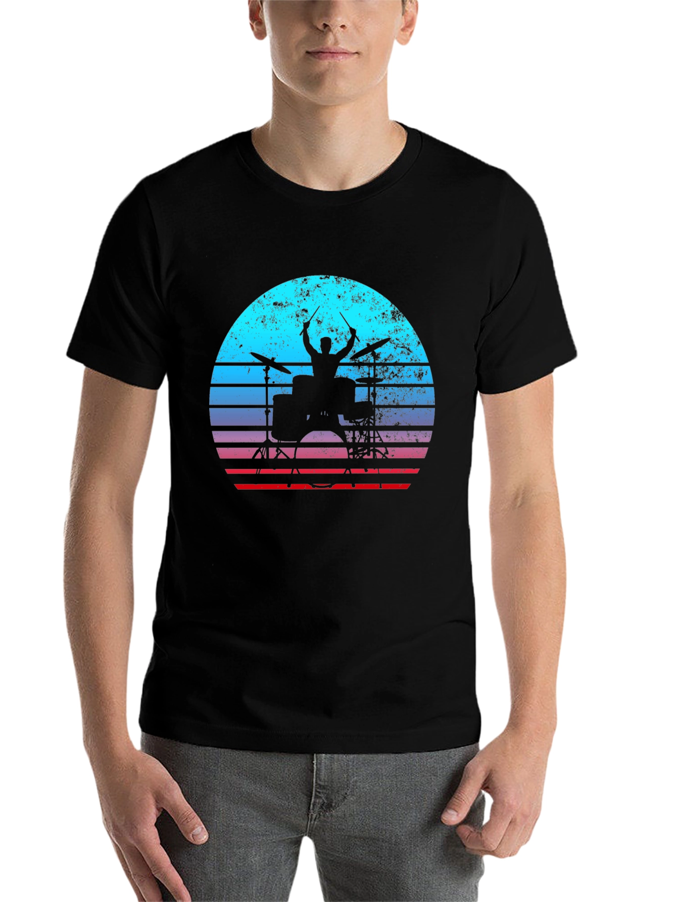 Black Drummer Sunset Graphic Tee - Music Lover Shirt view 7