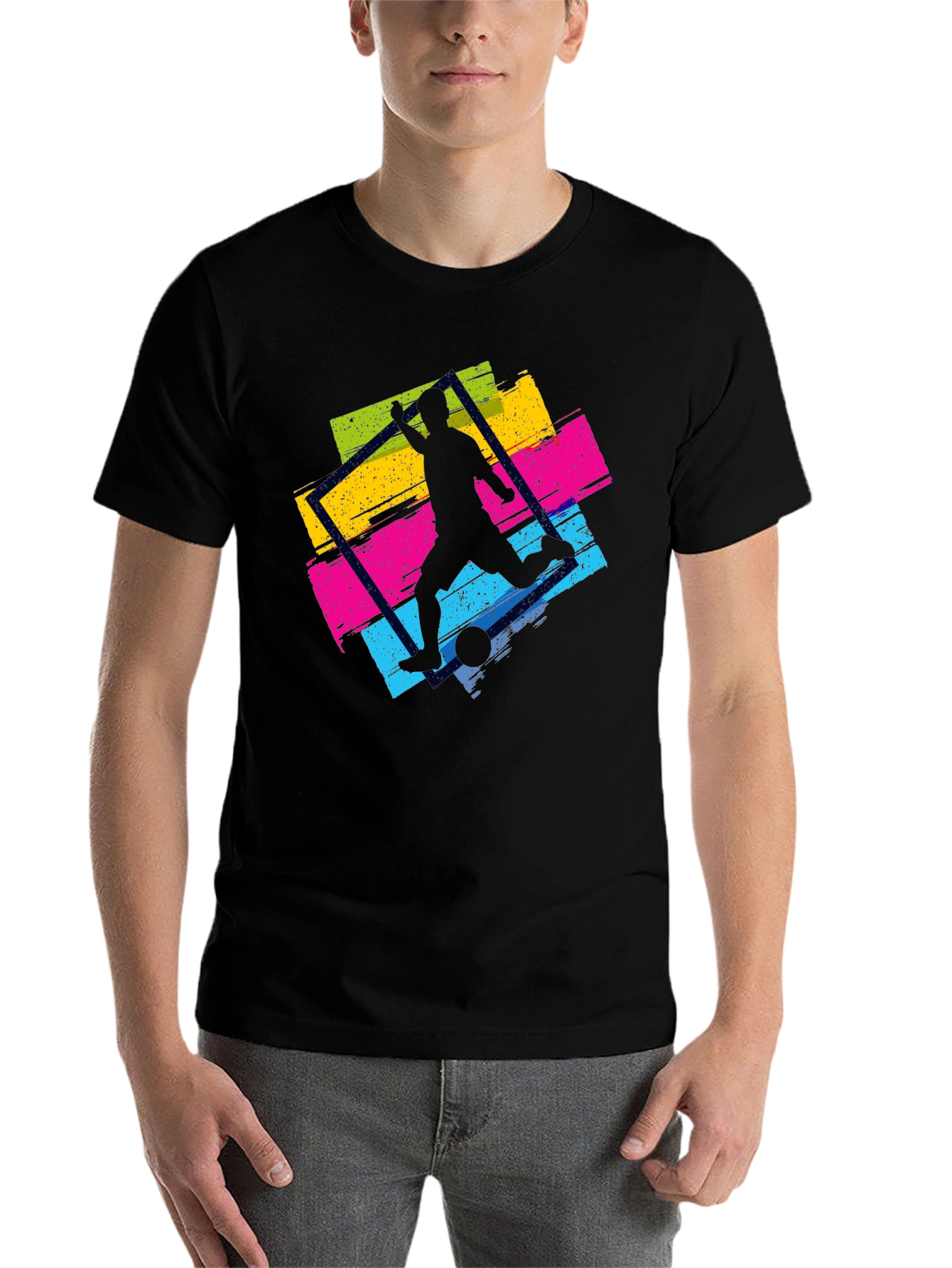 Black Vibrant Soccer Graphic Tee - Black Casual Shirt view 7