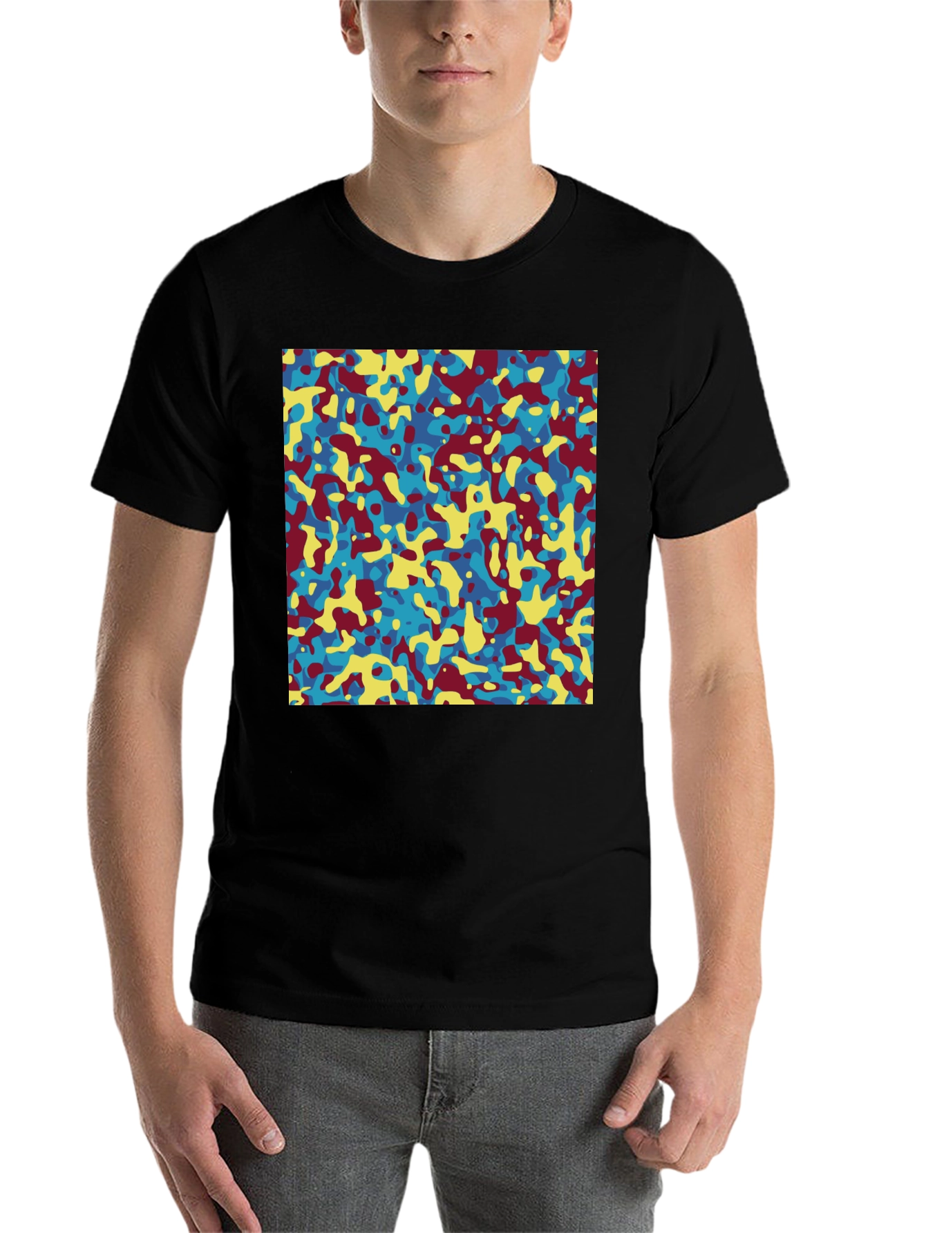 Black Abstract Camo Print Crew Neck T-Shirt view 7