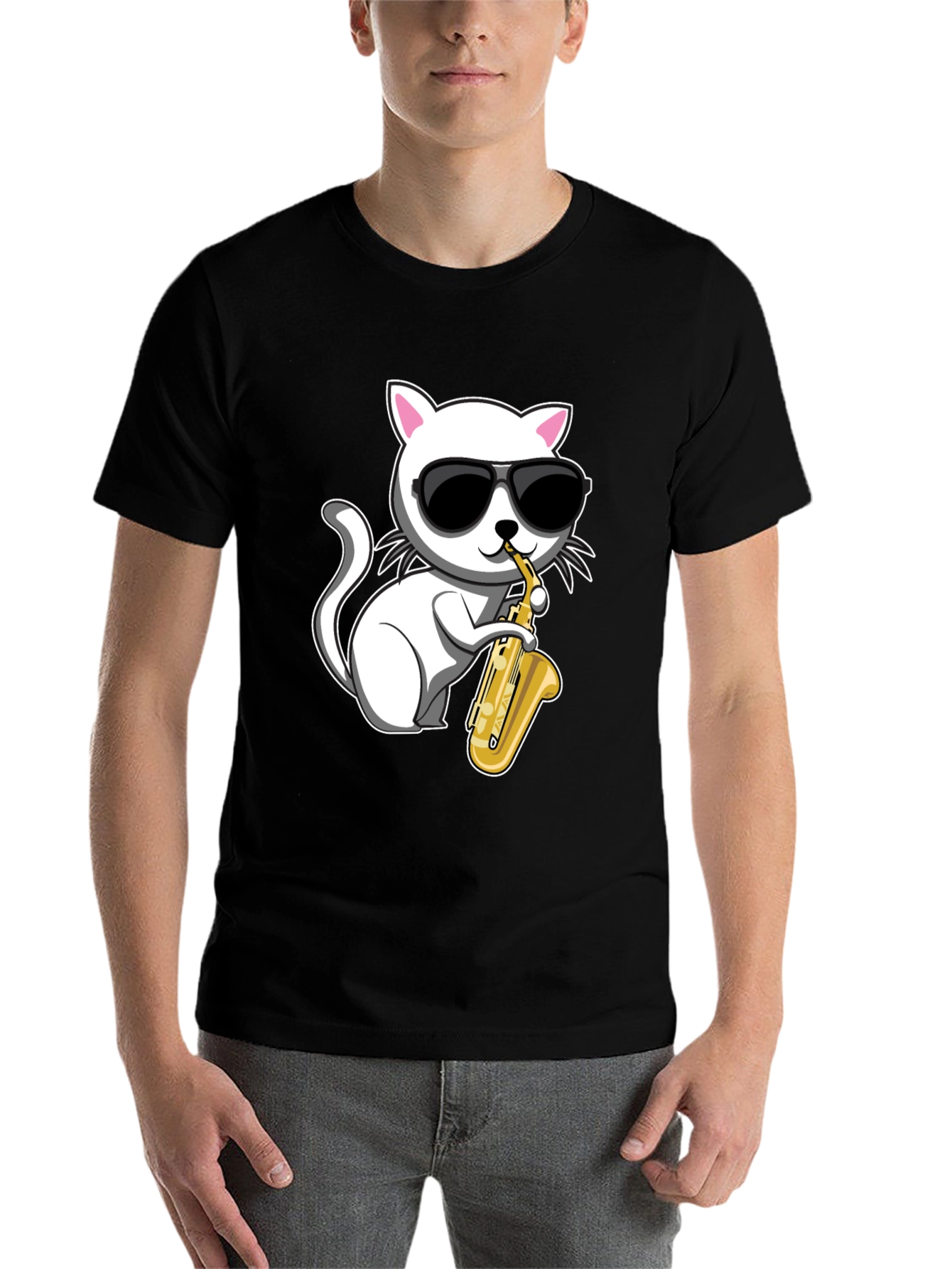 Cool Cat Saxophone T-Shirt - Black - 7